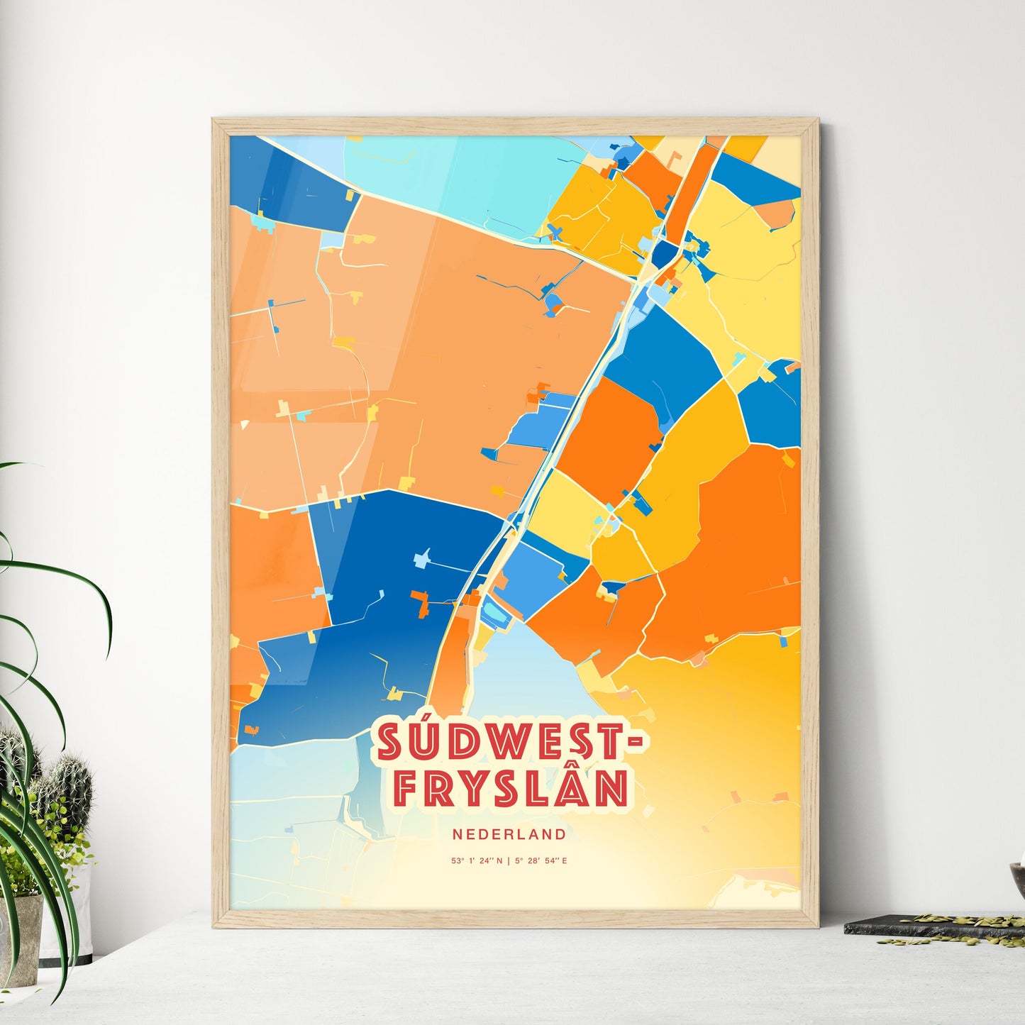 Colorful SÚDWEST-FRYSLÂN NETHERLANDS Fine Art Map Blue Orange