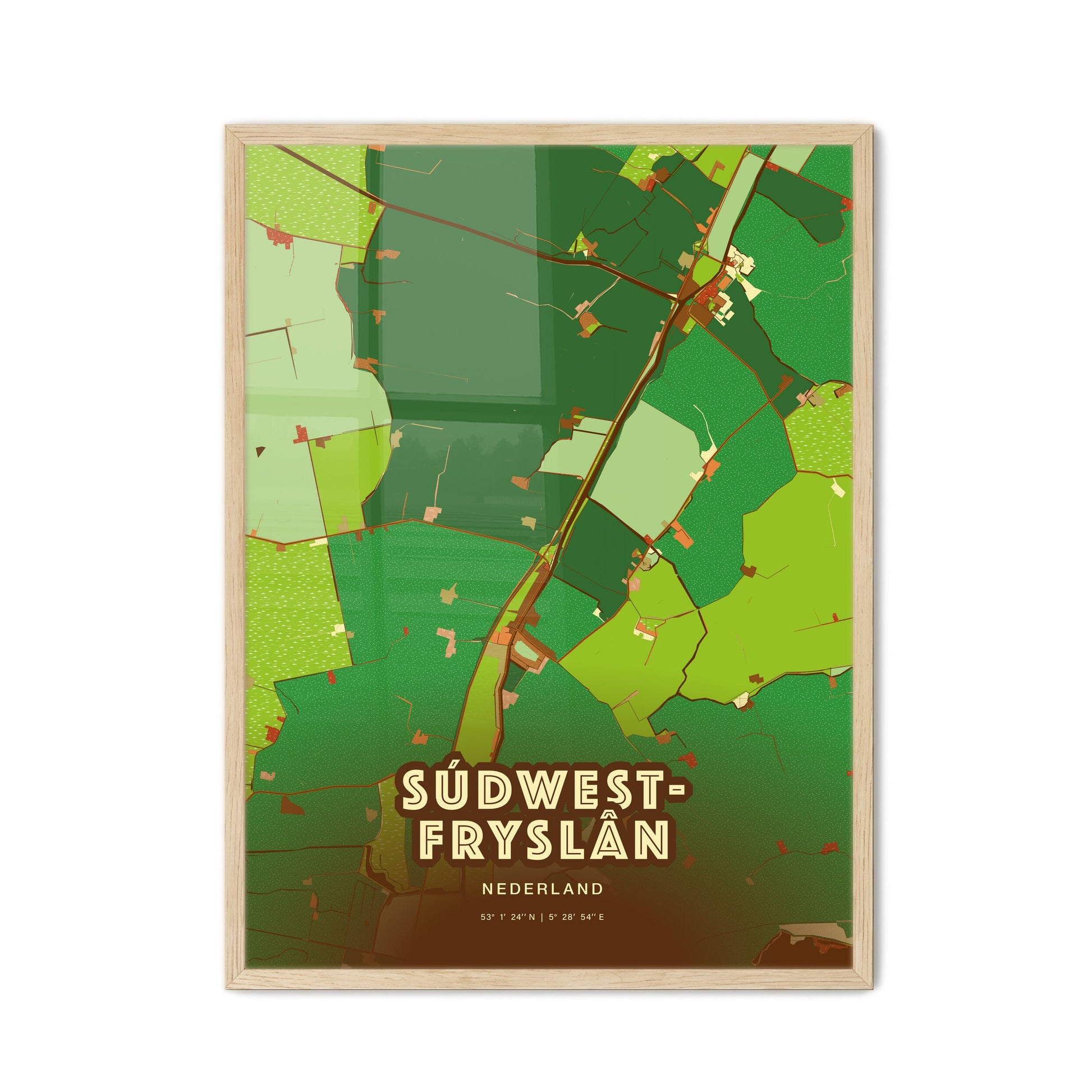 Colorful SÚDWEST-FRYSLÂN NETHERLANDS Fine Art Map Farmhouse