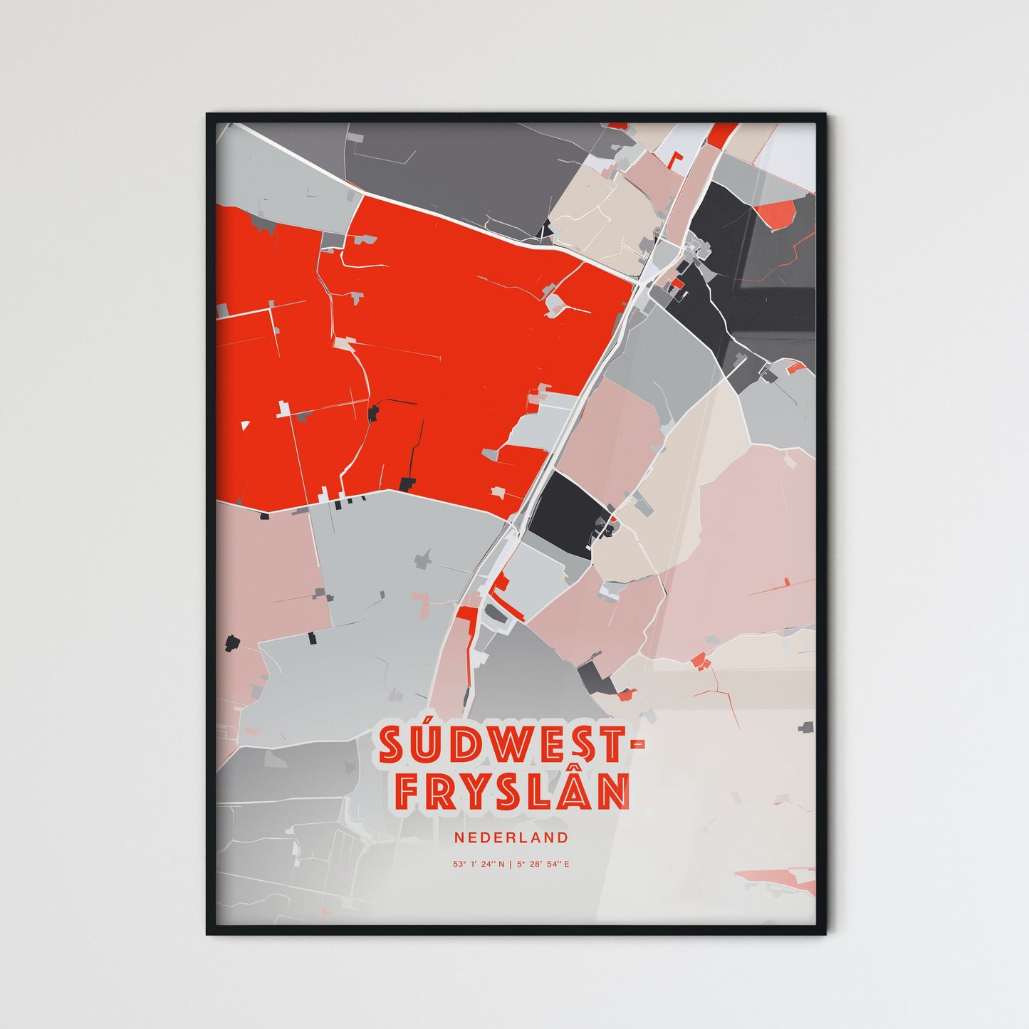 Colorful SÚDWEST-FRYSLÂN NETHERLANDS Fine Art Map Modern