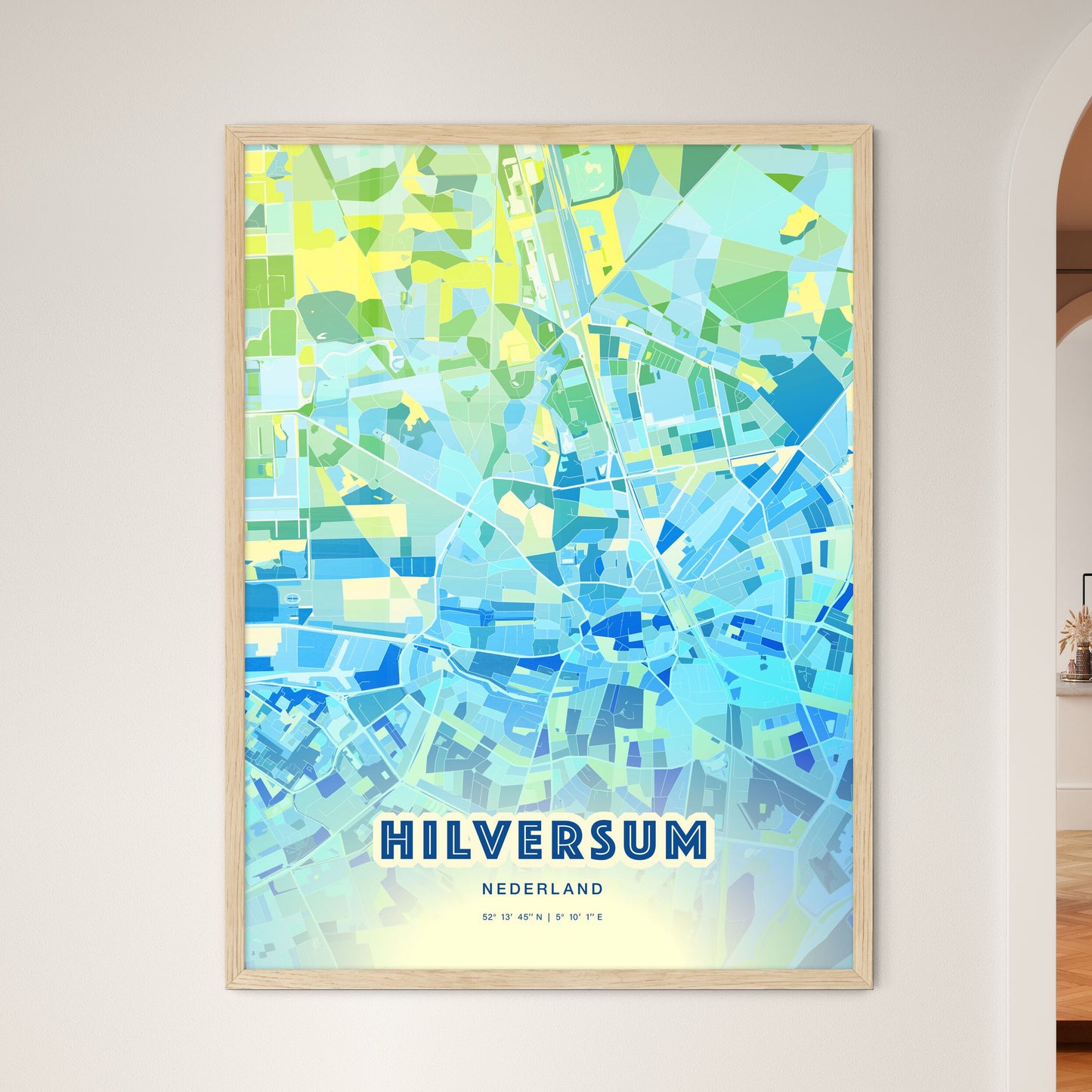 Colorful HILVERSUM NETHERLANDS Fine Art Map Cool Blue