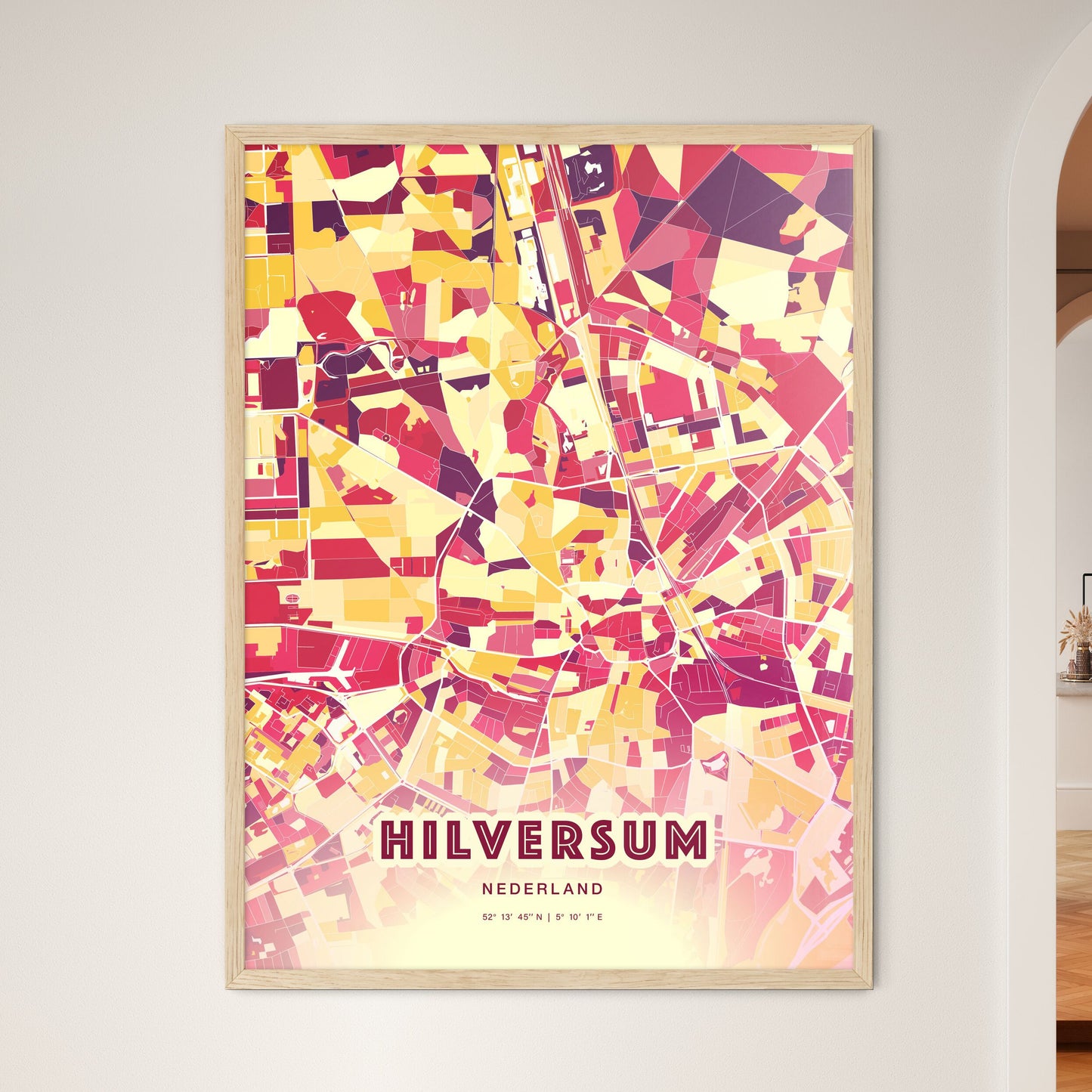 Colorful HILVERSUM NETHERLANDS Fine Art Map Hot Red