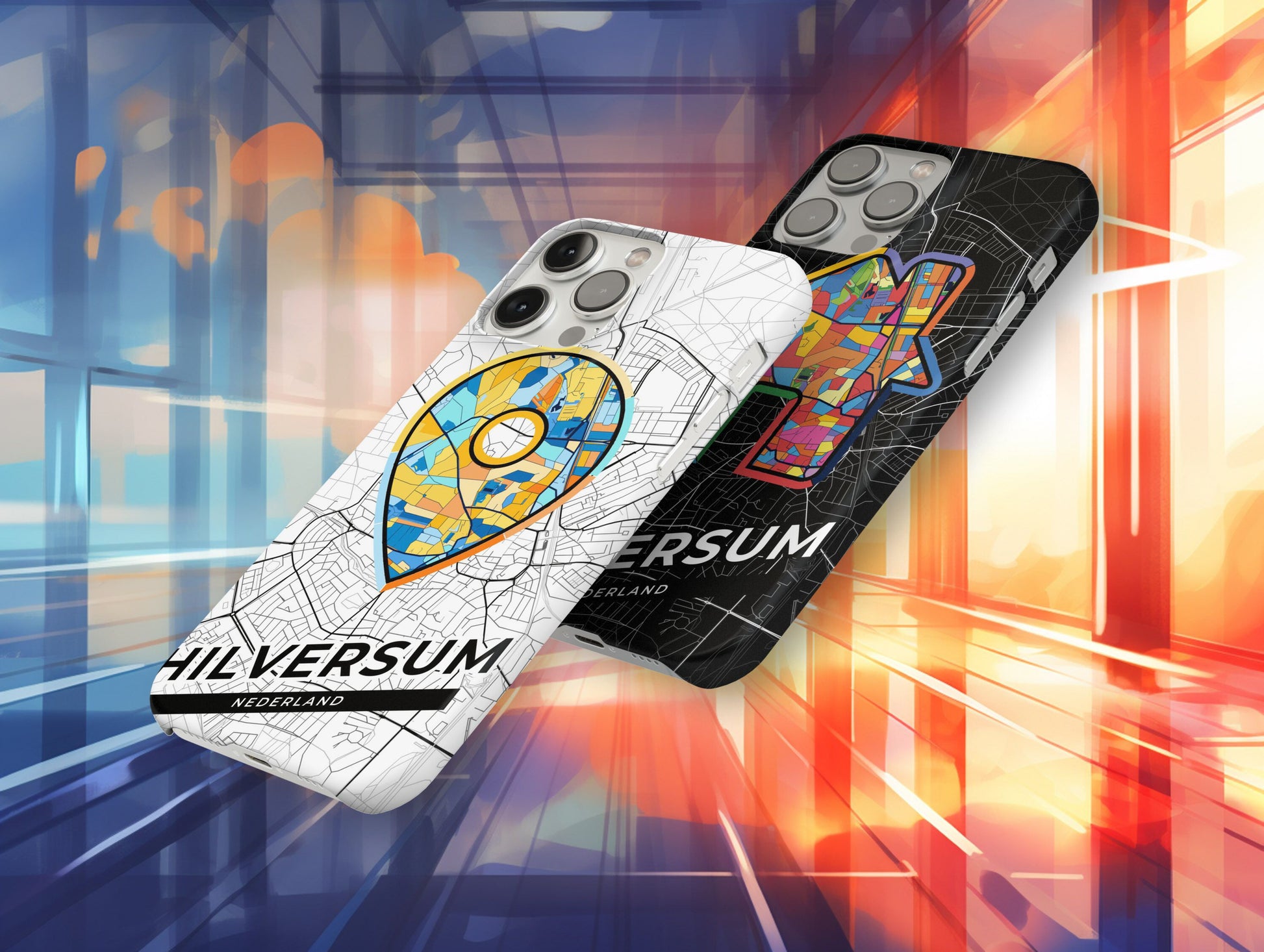 Hilversum Netherlands slim phone case with colorful icon. Birthday, wedding or housewarming gift. Couple match cases.