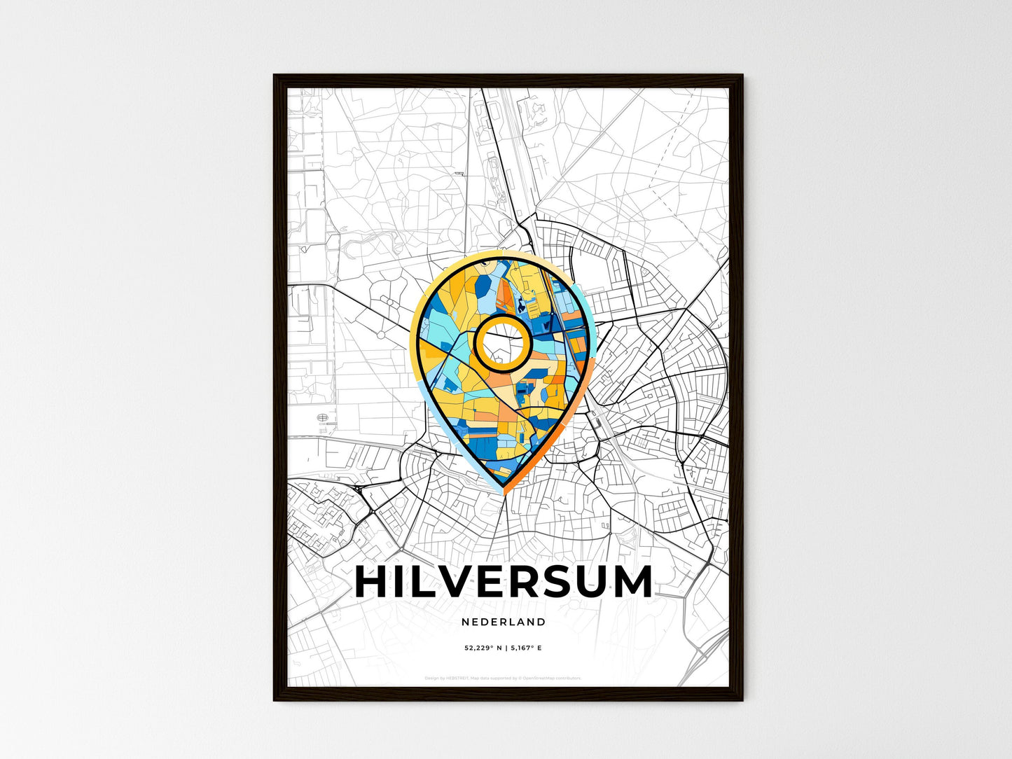 Hilversum Netherlands wedding art map with pointer icon