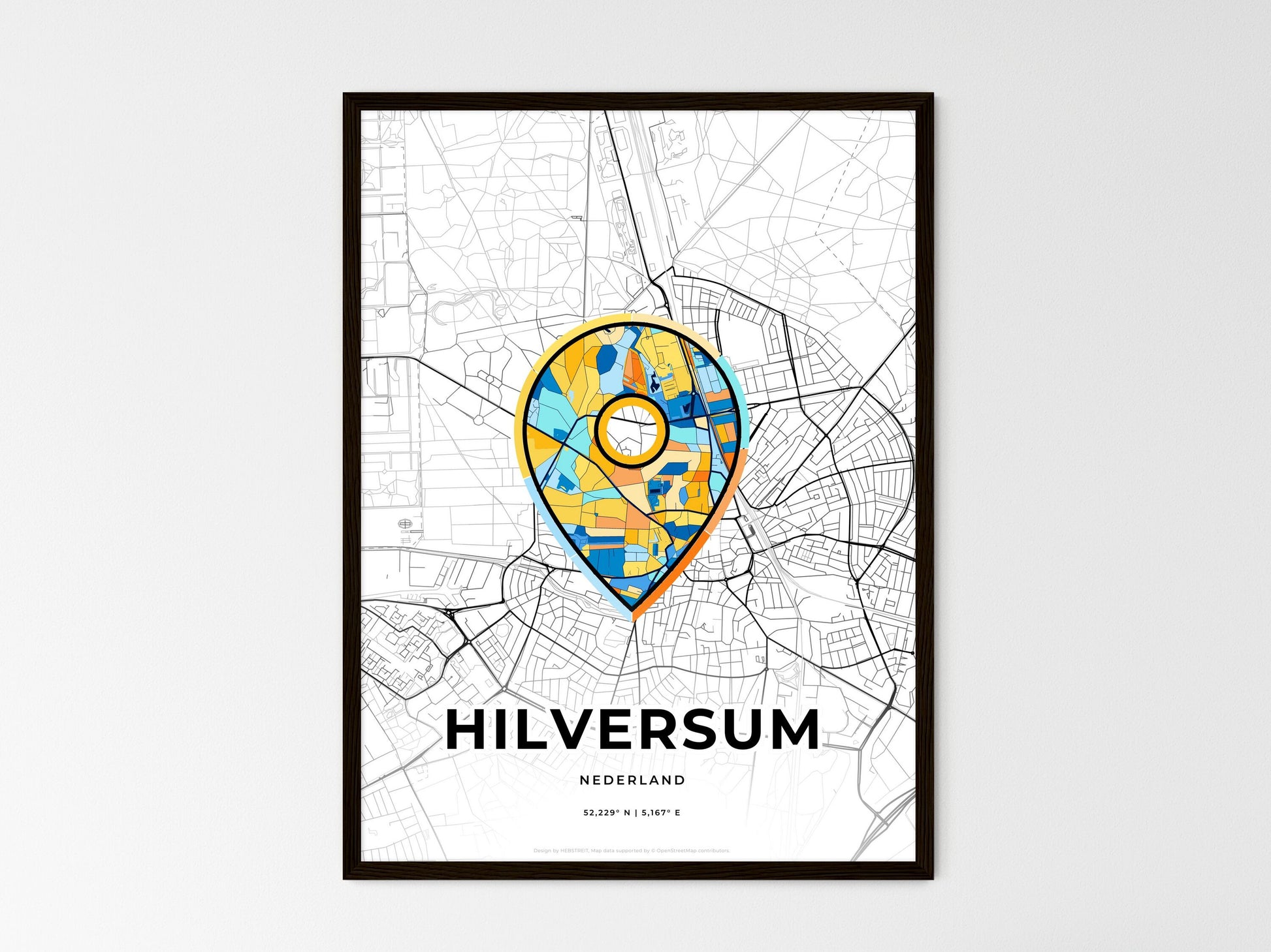 Hilversum Netherlands wedding art map with pointer icon