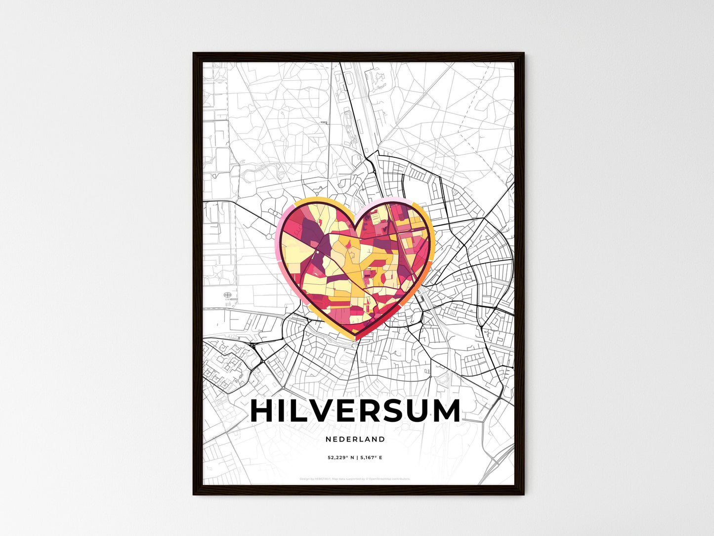 Hilversum Netherlands wedding art map with heart icon