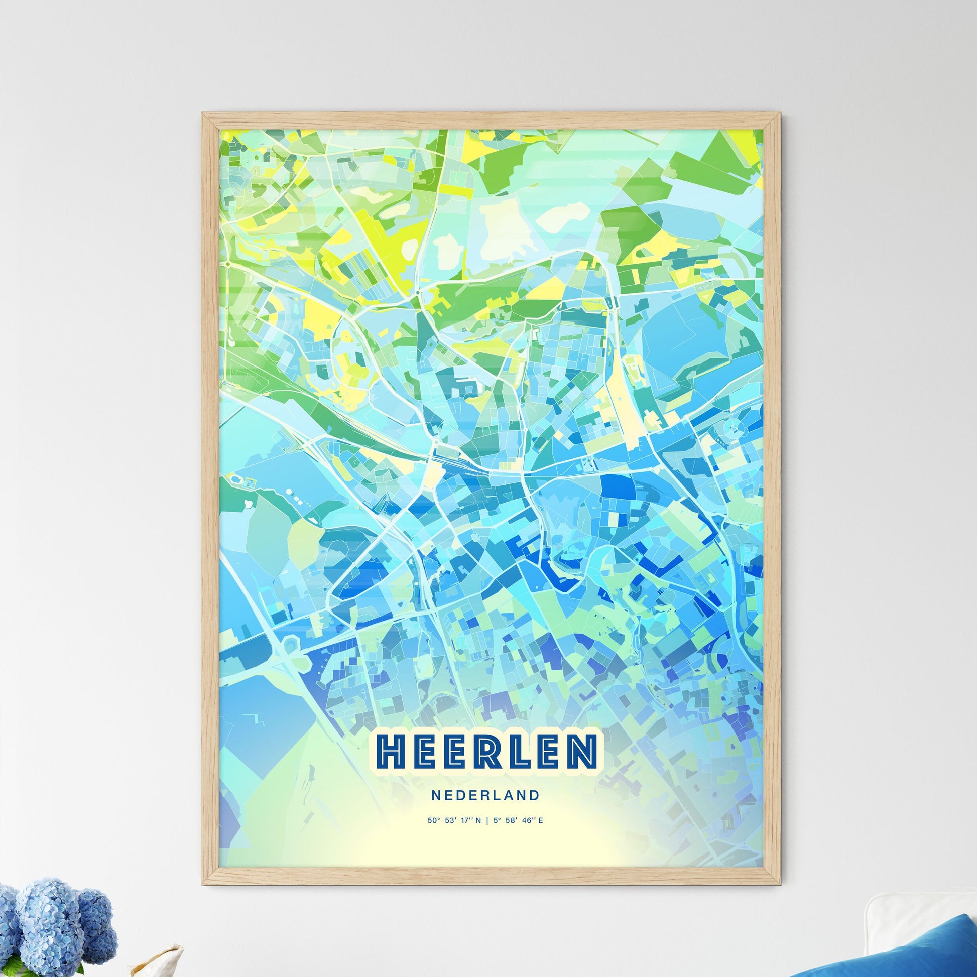 Colorful HEERLEN NETHERLANDS Fine Art Map Cool Blue