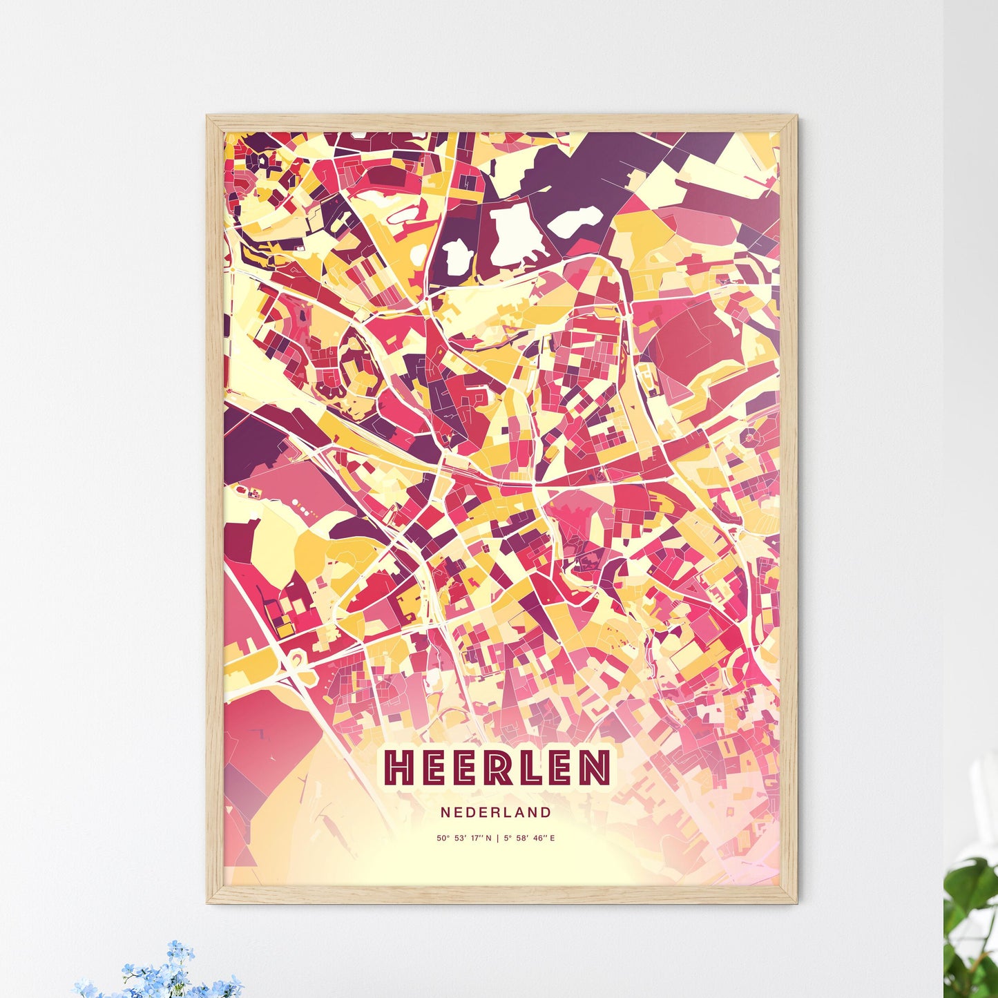 Colorful HEERLEN NETHERLANDS Fine Art Map Hot Red