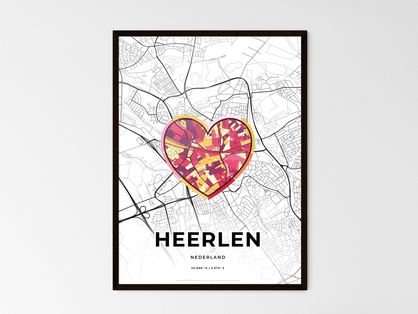 Heerlen Netherlands wedding art map with heart icon