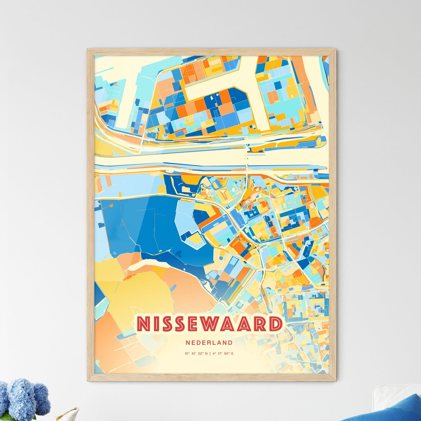 Colorful NISSEWAARD NETHERLANDS Fine Art Map Blue Orange