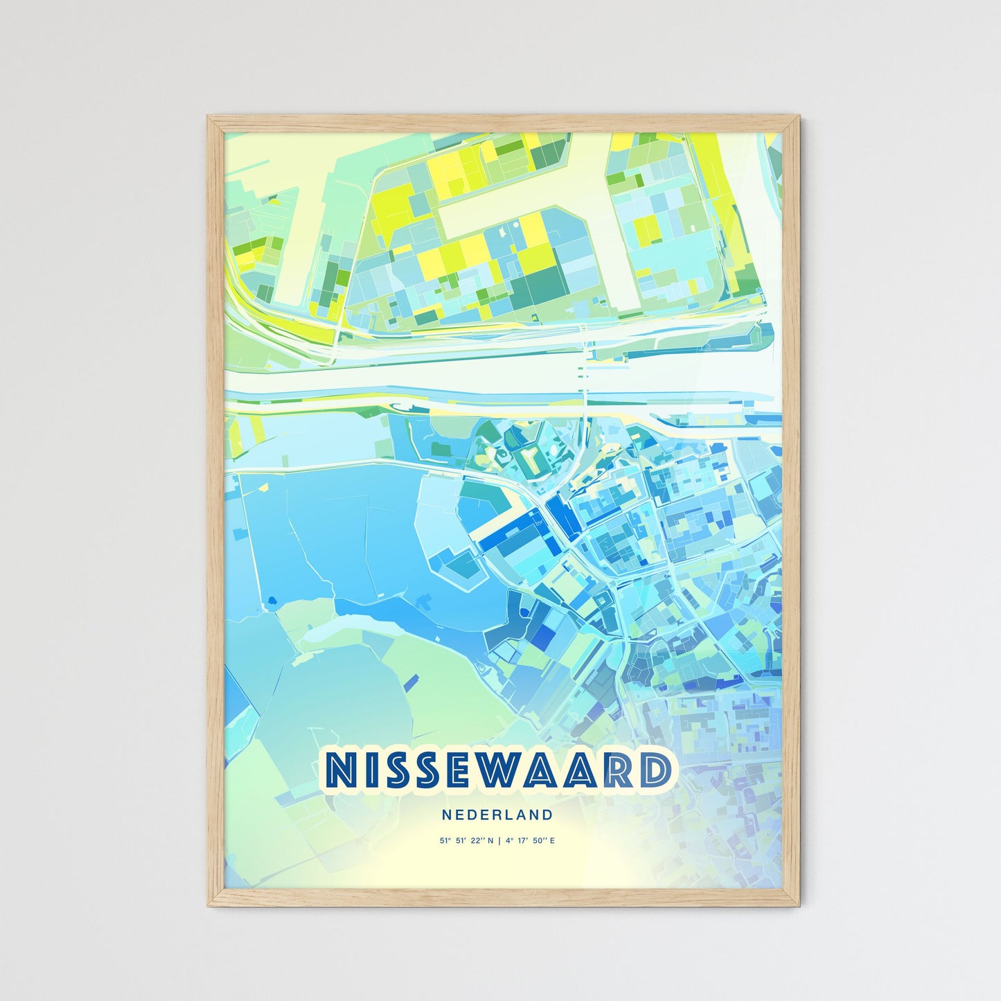 Colorful NISSEWAARD NETHERLANDS Fine Art Map Cool Blue