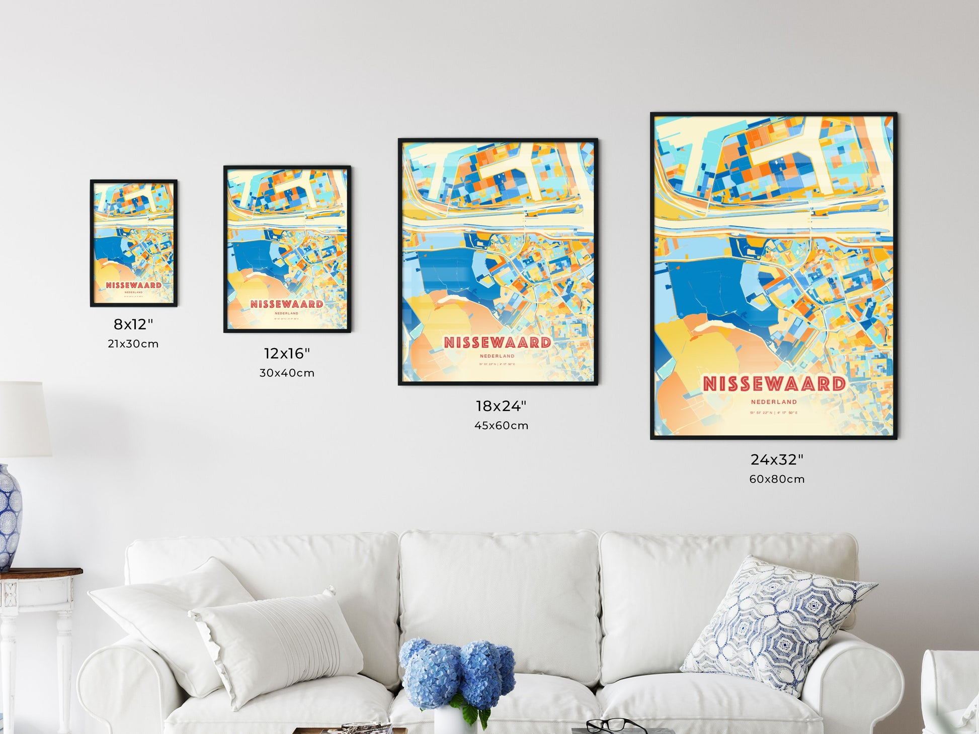 Colorful NISSEWAARD NETHERLANDS Fine Art Map Blue Orange