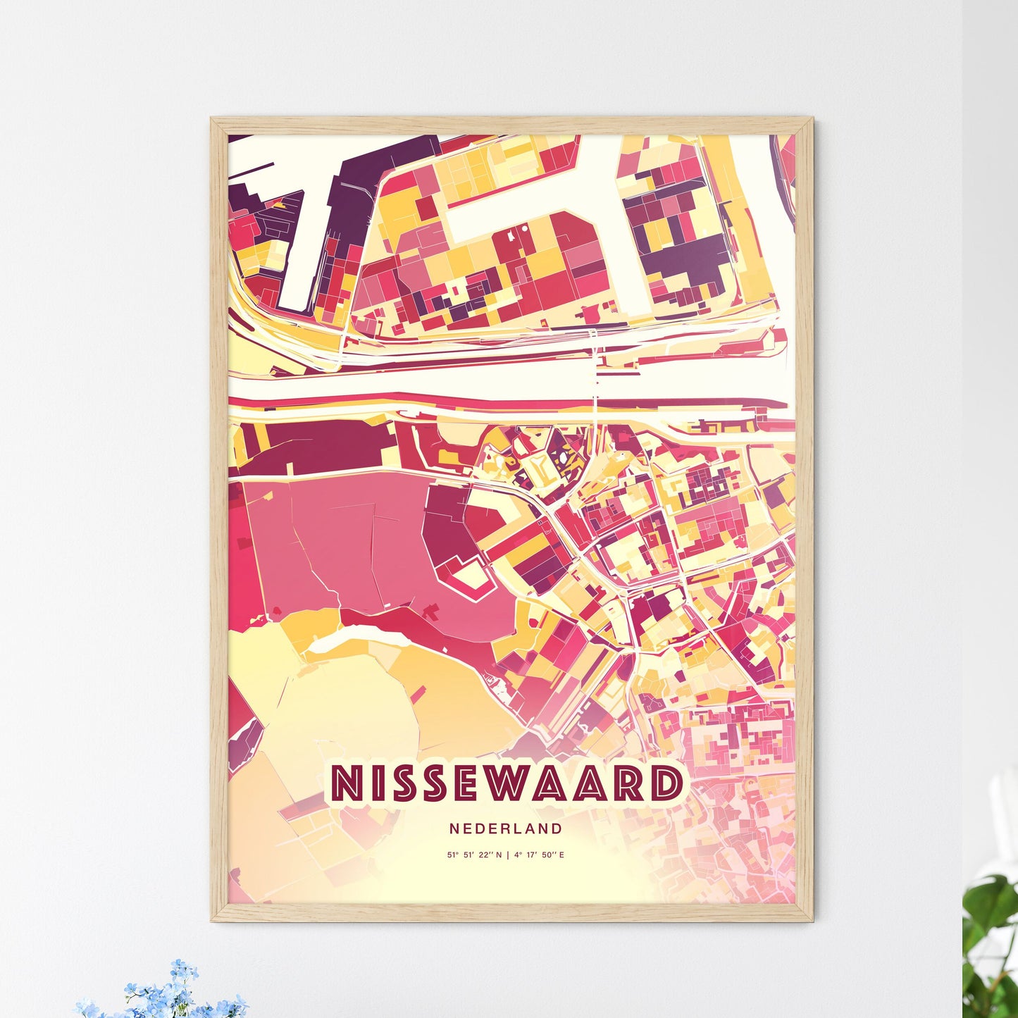 Colorful NISSEWAARD NETHERLANDS Fine Art Map Hot Red