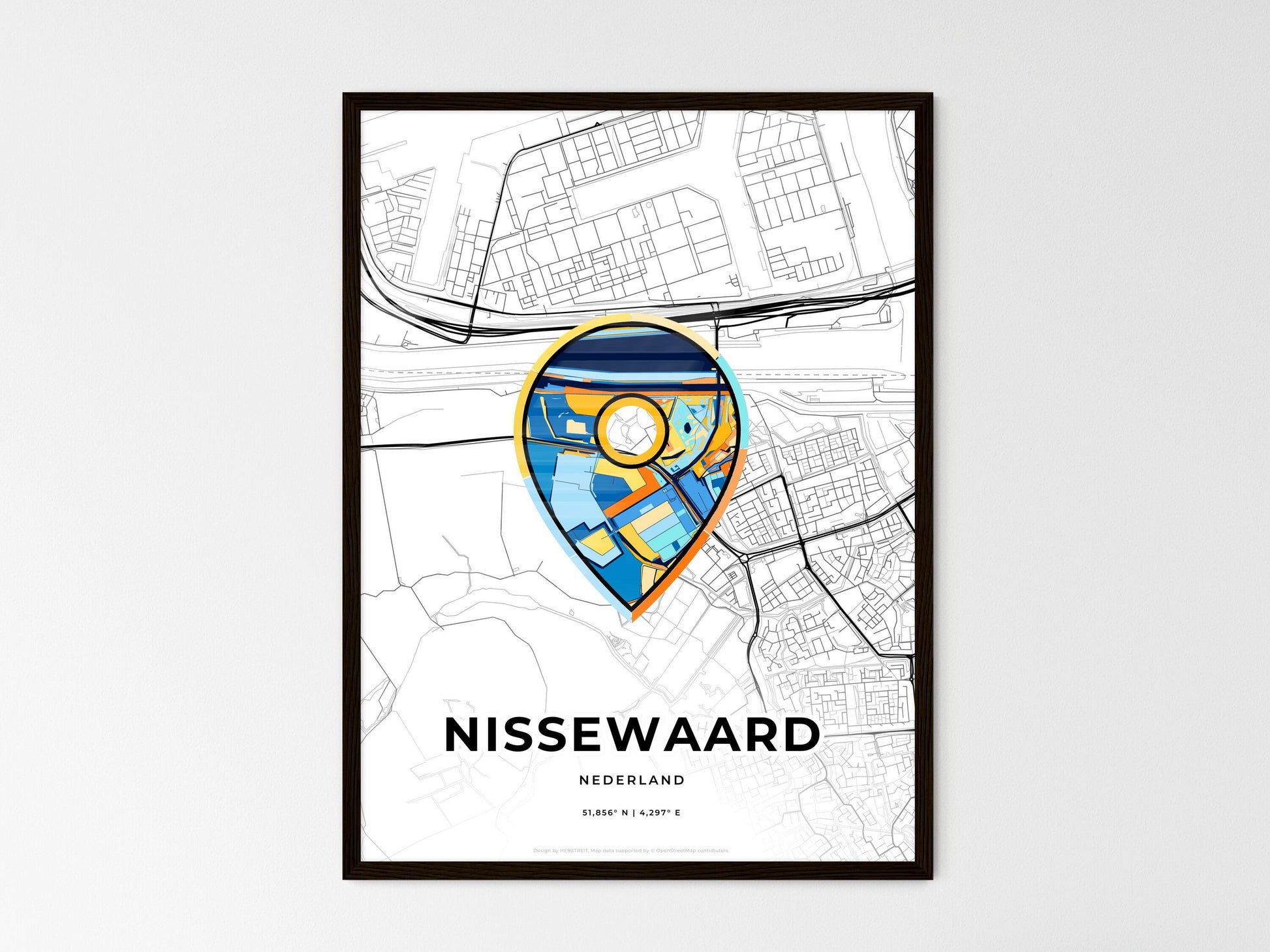 Nissewaard Netherlands wedding art map with pointer icon