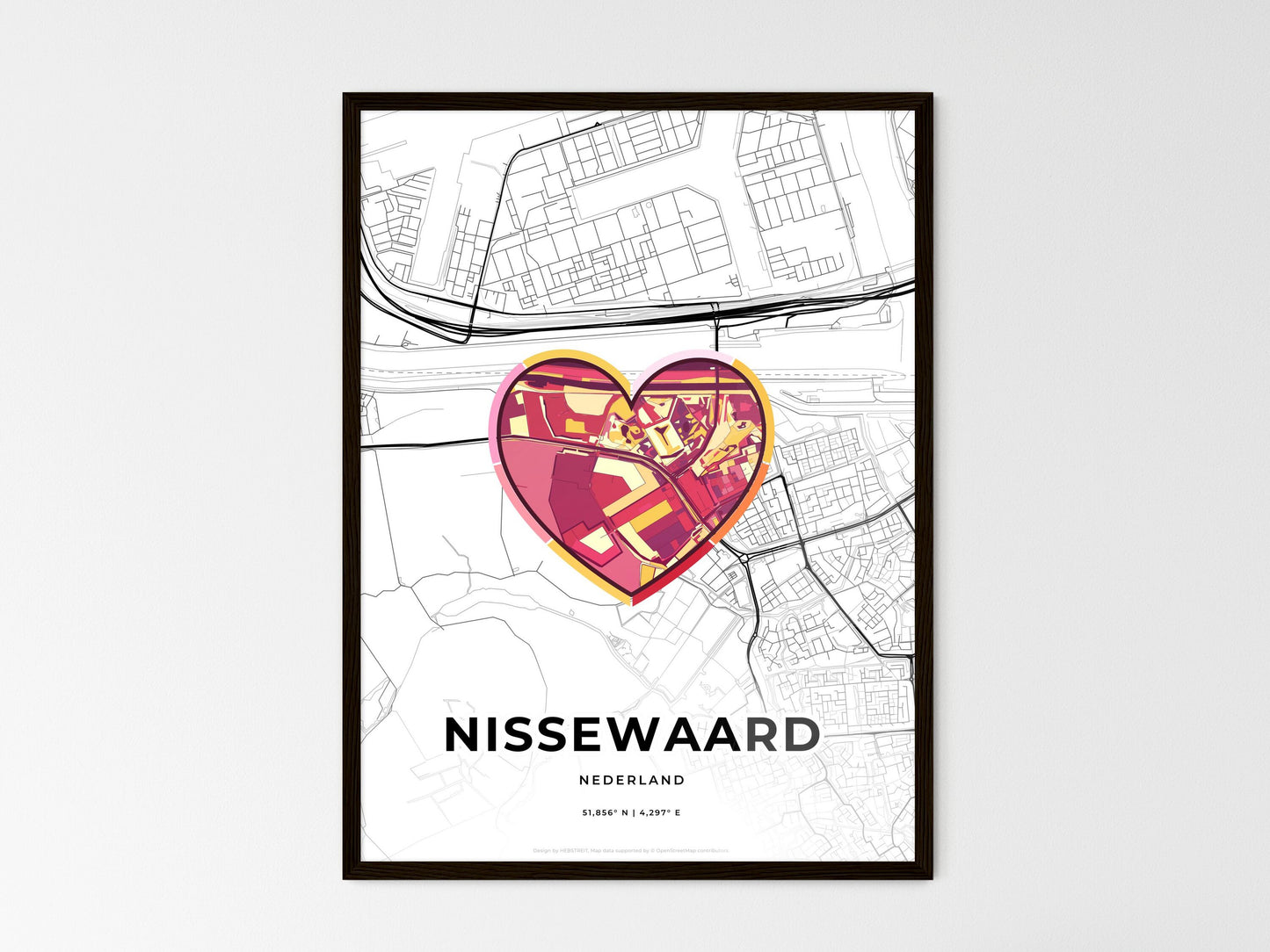 Nissewaard Netherlands wedding art map with heart icon