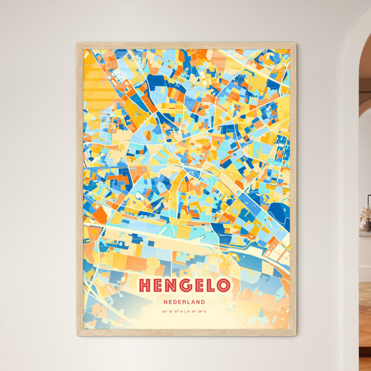 Colorful HENGELO NETHERLANDS Fine Art Map Blue Orange