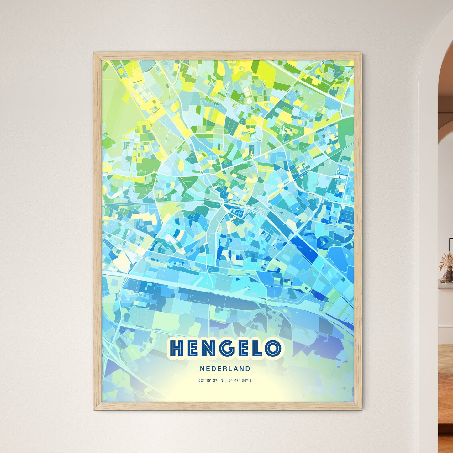 Colorful HENGELO NETHERLANDS Fine Art Map Cool Blue