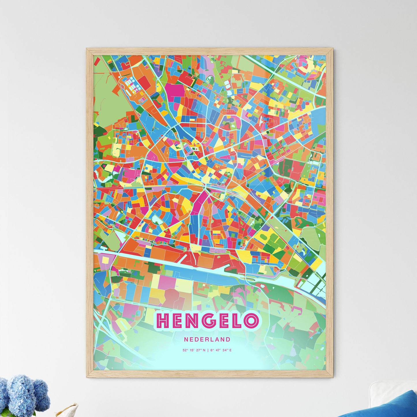 Colorful HENGELO NETHERLANDS Fine Art Map Crazy Colors