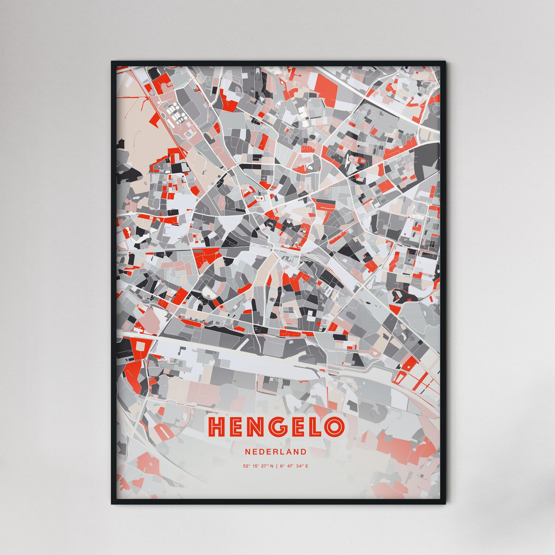 Colorful HENGELO NETHERLANDS Fine Art Map Modern