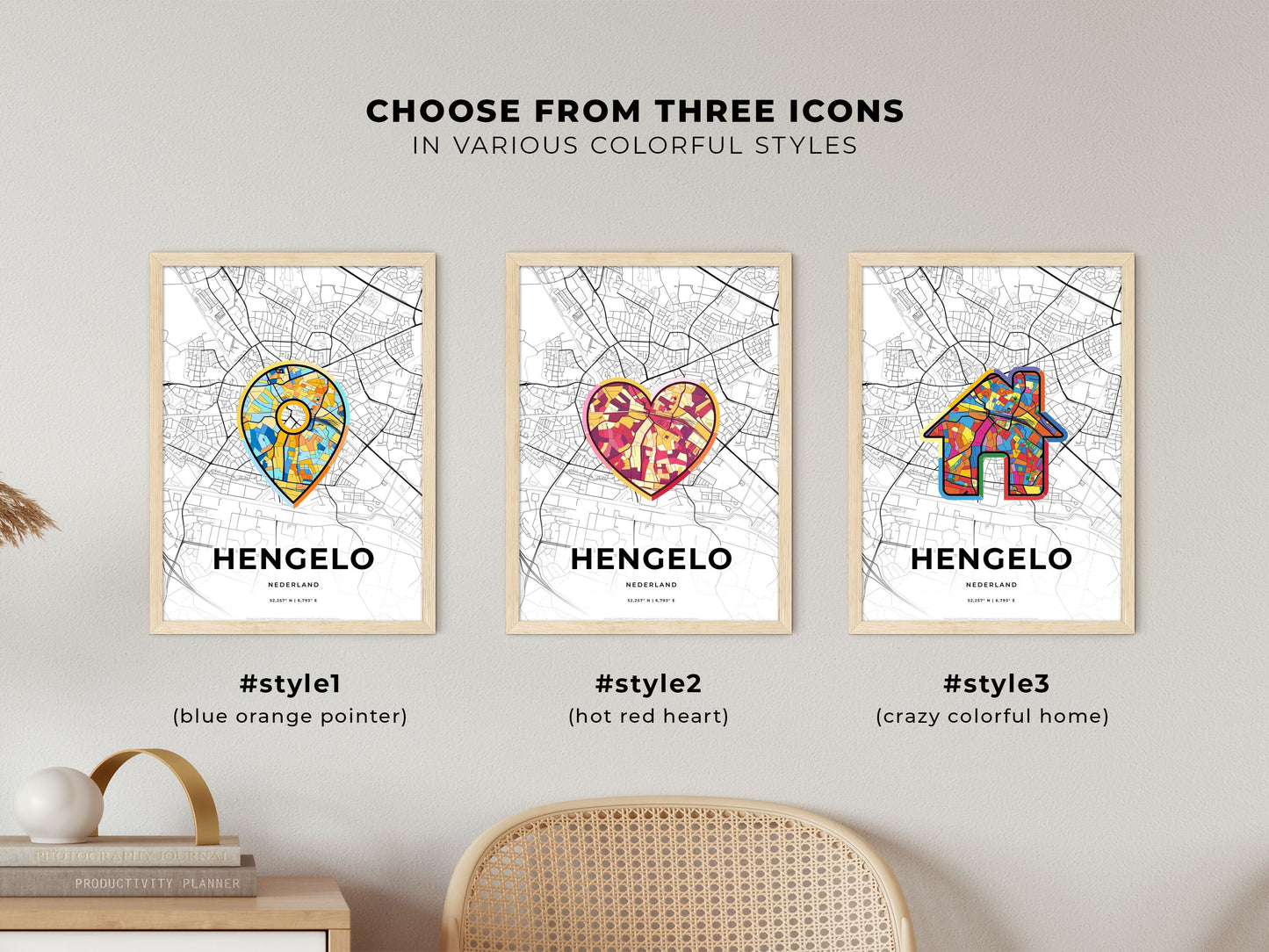 Hengelo Netherlands maps with colorful icons
