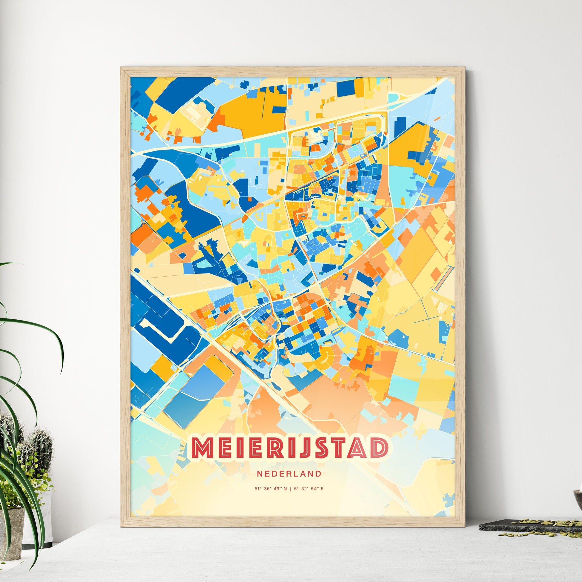 Colorful MEIERIJSTAD NETHERLANDS Fine Art Map Blue Orange