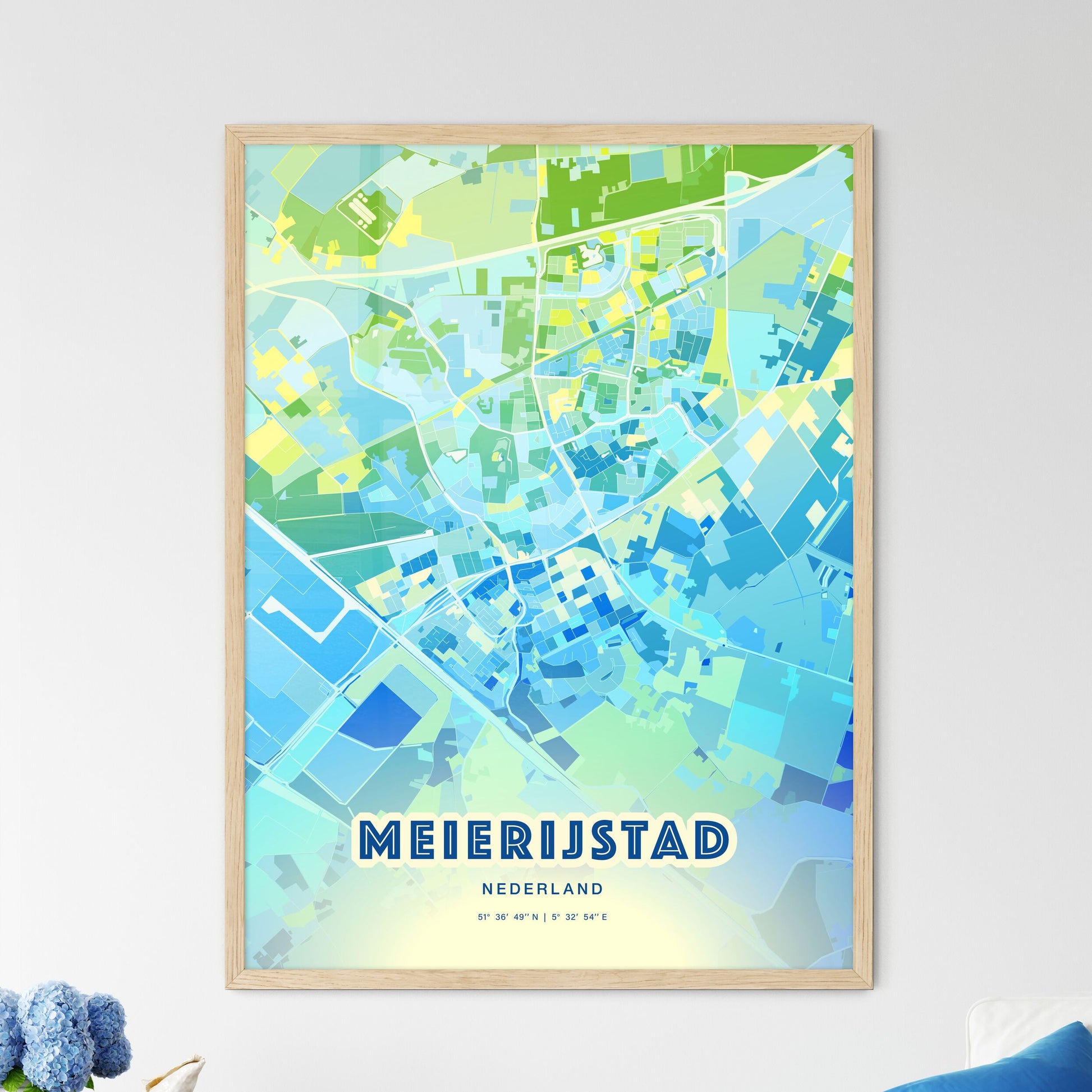 Colorful MEIERIJSTAD NETHERLANDS Fine Art Map Cool Blue