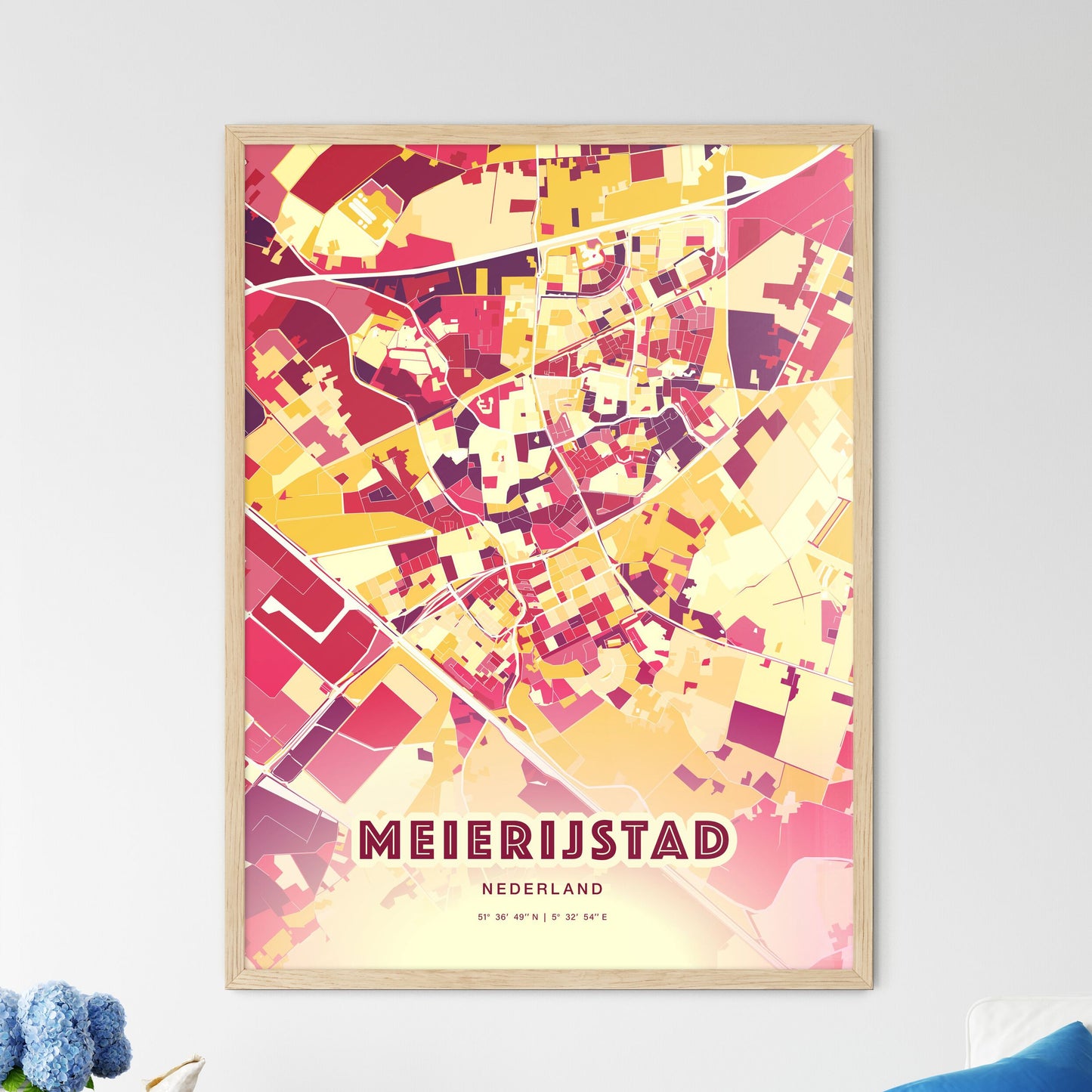 Colorful MEIERIJSTAD NETHERLANDS Fine Art Map Hot Red