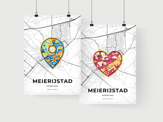 MEIERIJSTAD NETHERLANDS minimal art map with a colorful icon. Where it all began, Couple map gift.