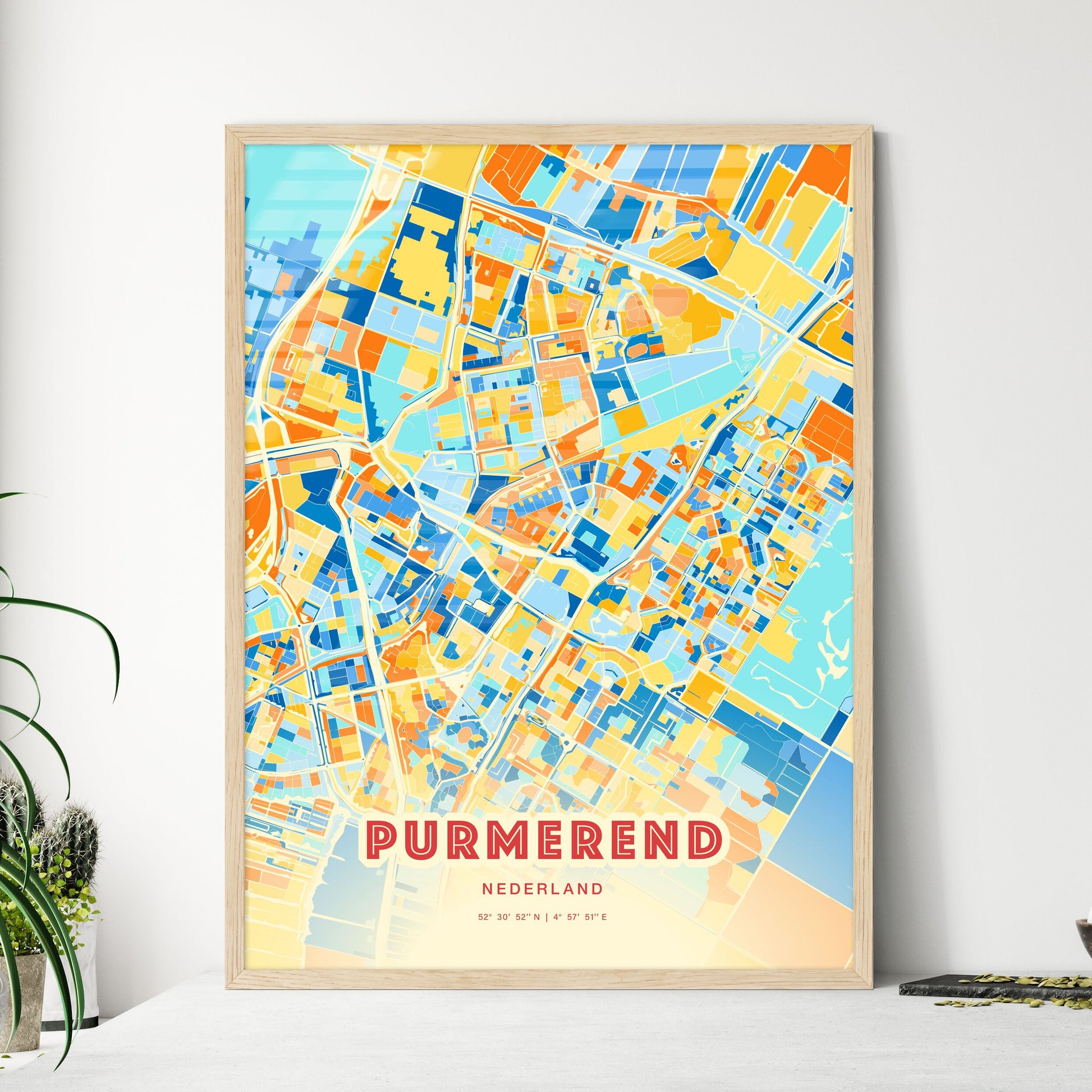 Colorful PURMEREND NETHERLANDS Fine Art Map Blue Orange