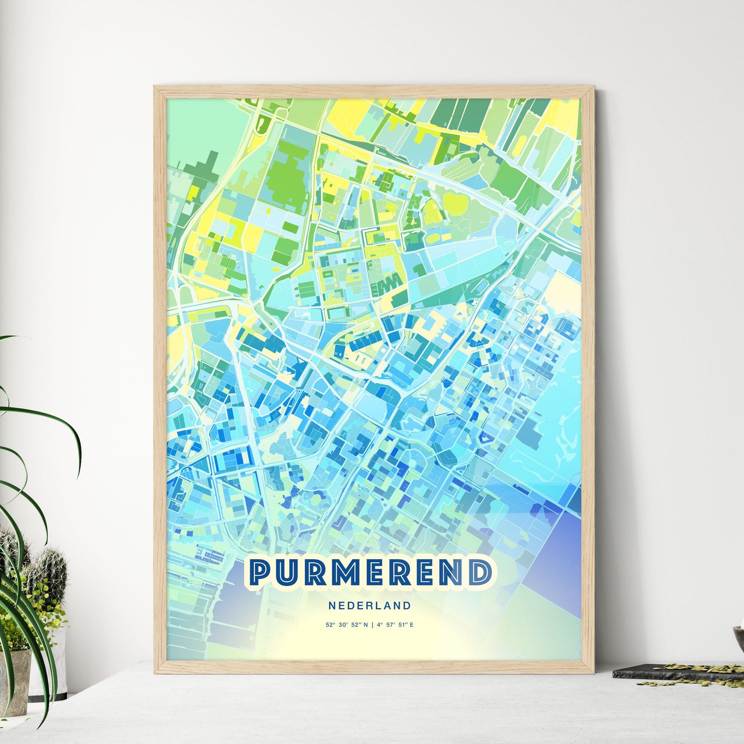 Colorful PURMEREND NETHERLANDS Fine Art Map Cool Blue