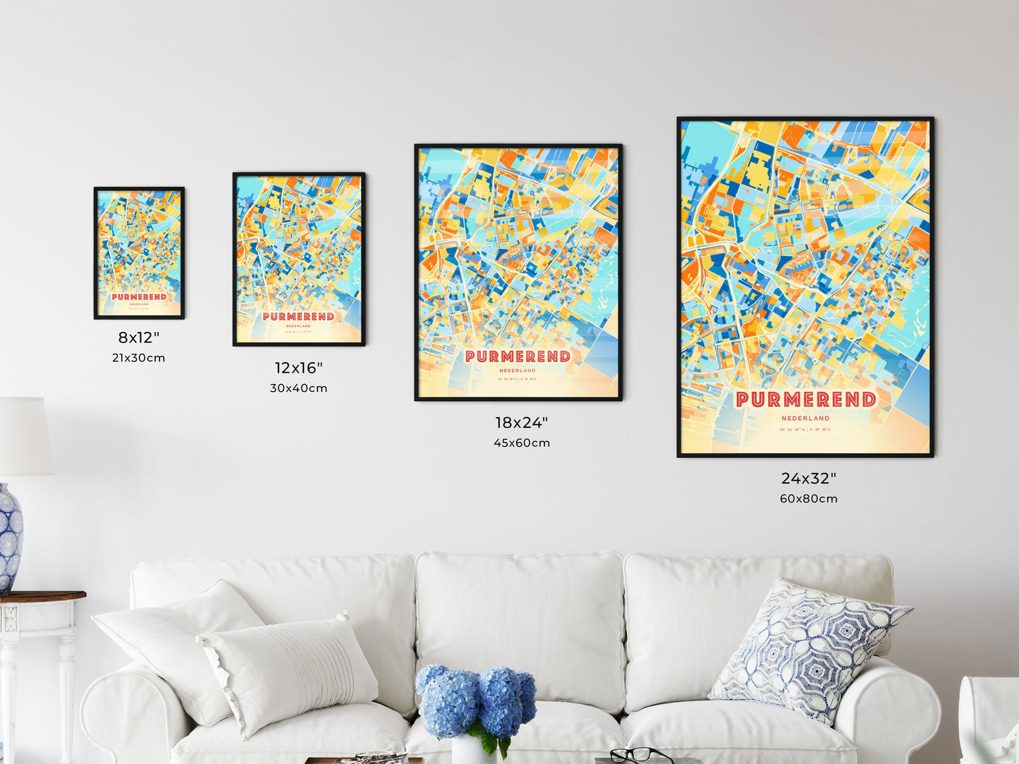 Colorful PURMEREND NETHERLANDS Fine Art Map Blue Orange