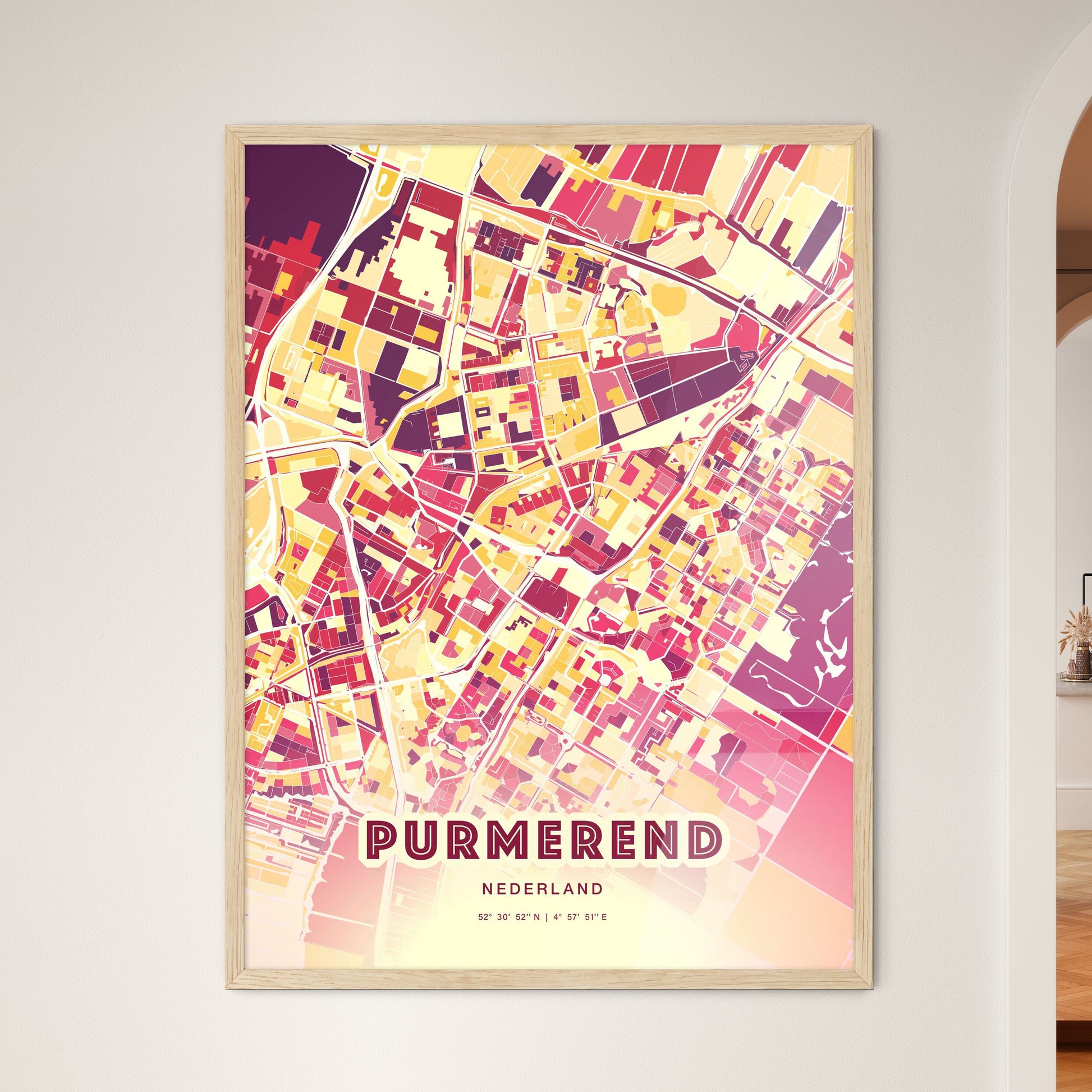 Colorful PURMEREND NETHERLANDS Fine Art Map Hot Red