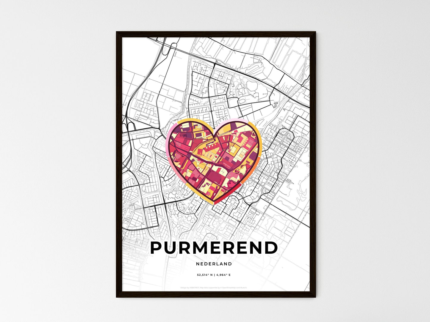 Purmerend Netherlands wedding art map with heart icon