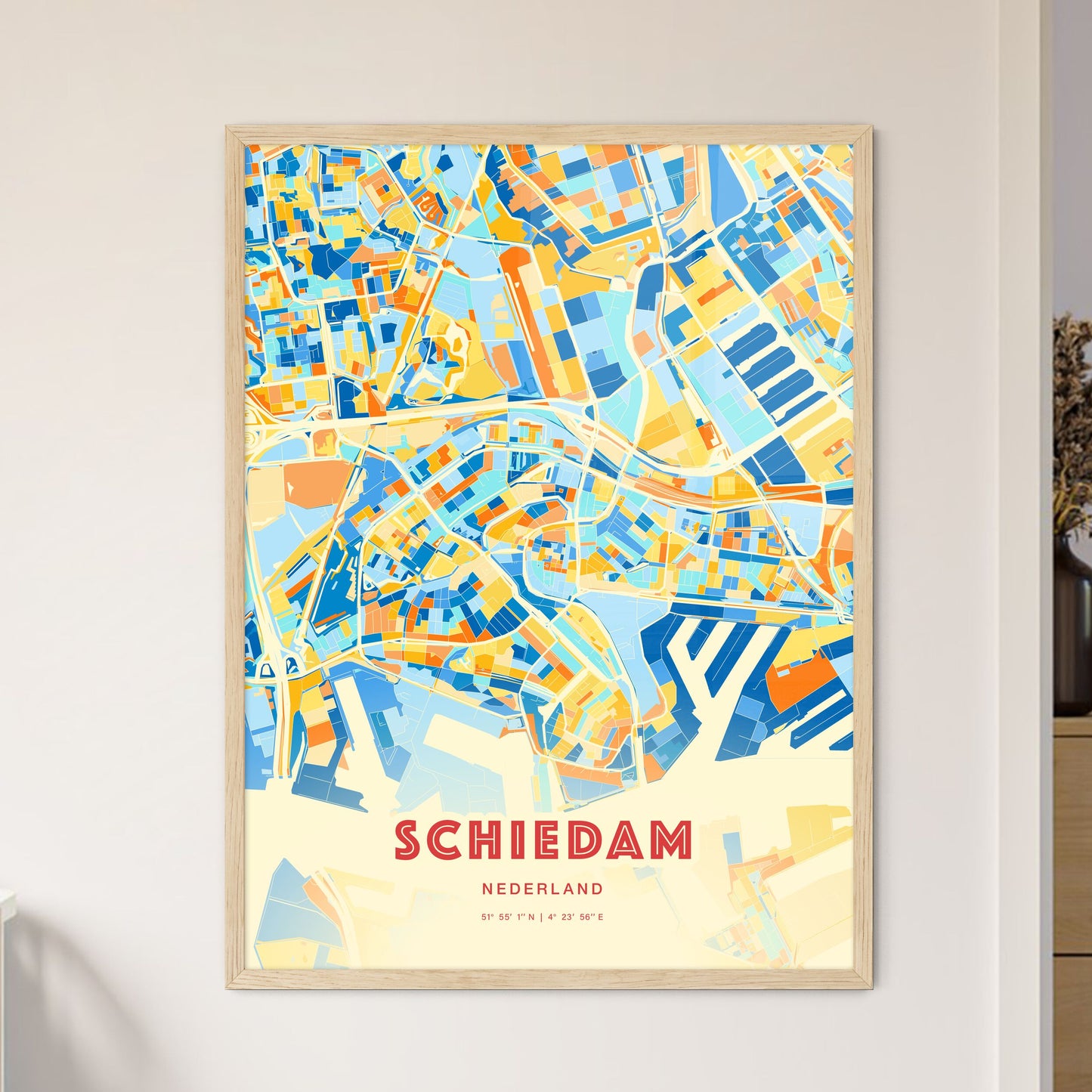 Colorful SCHIEDAM NETHERLANDS Fine Art Map Blue Orange