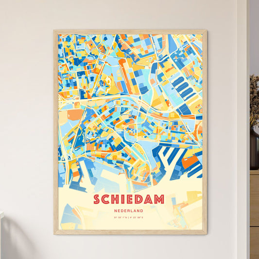 Colorful SCHIEDAM NETHERLANDS Fine Art Map Blue Orange