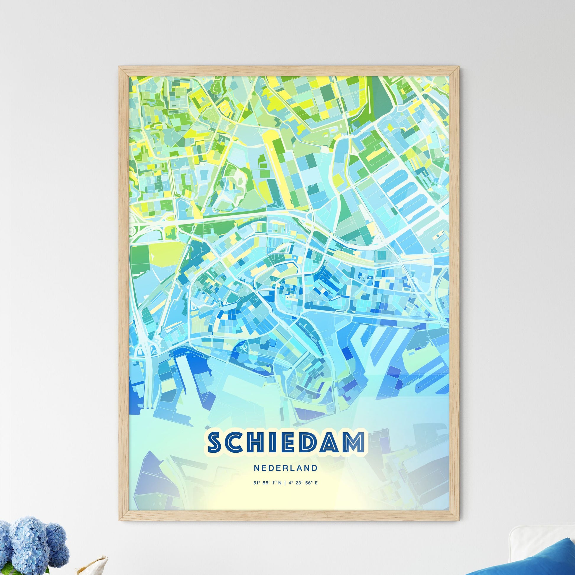 Colorful SCHIEDAM NETHERLANDS Fine Art Map Cool Blue