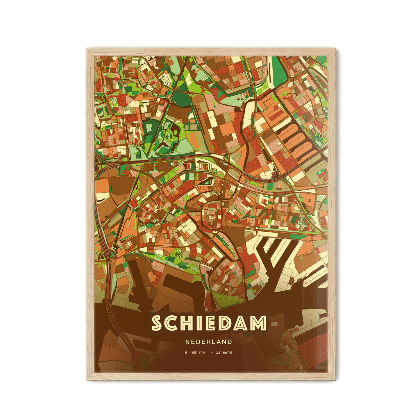 Colorful SCHIEDAM NETHERLANDS Fine Art Map Farmhouse