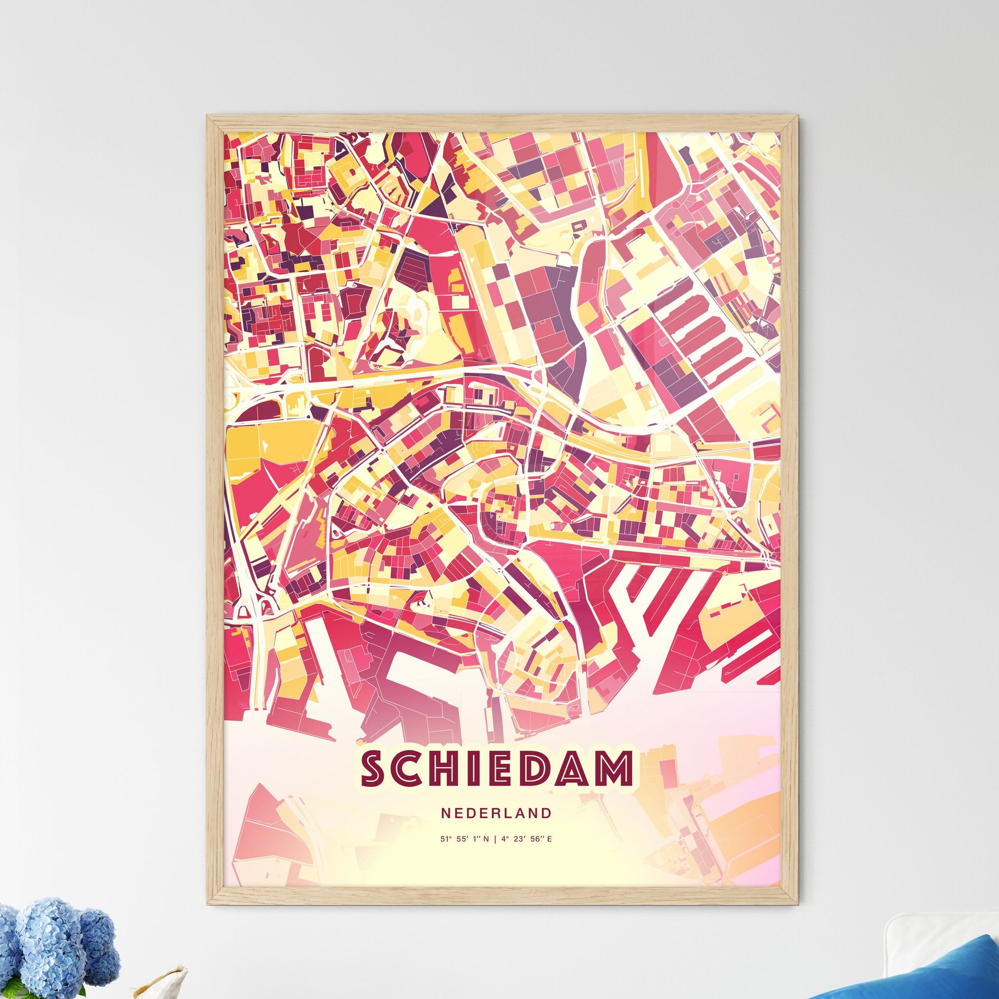 Colorful SCHIEDAM NETHERLANDS Fine Art Map Hot Red