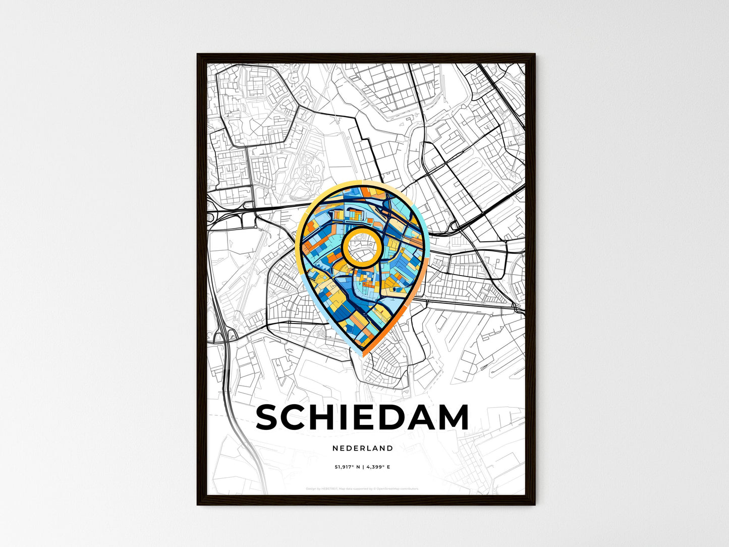 Schiedam Netherlands wedding art map with pointer icon