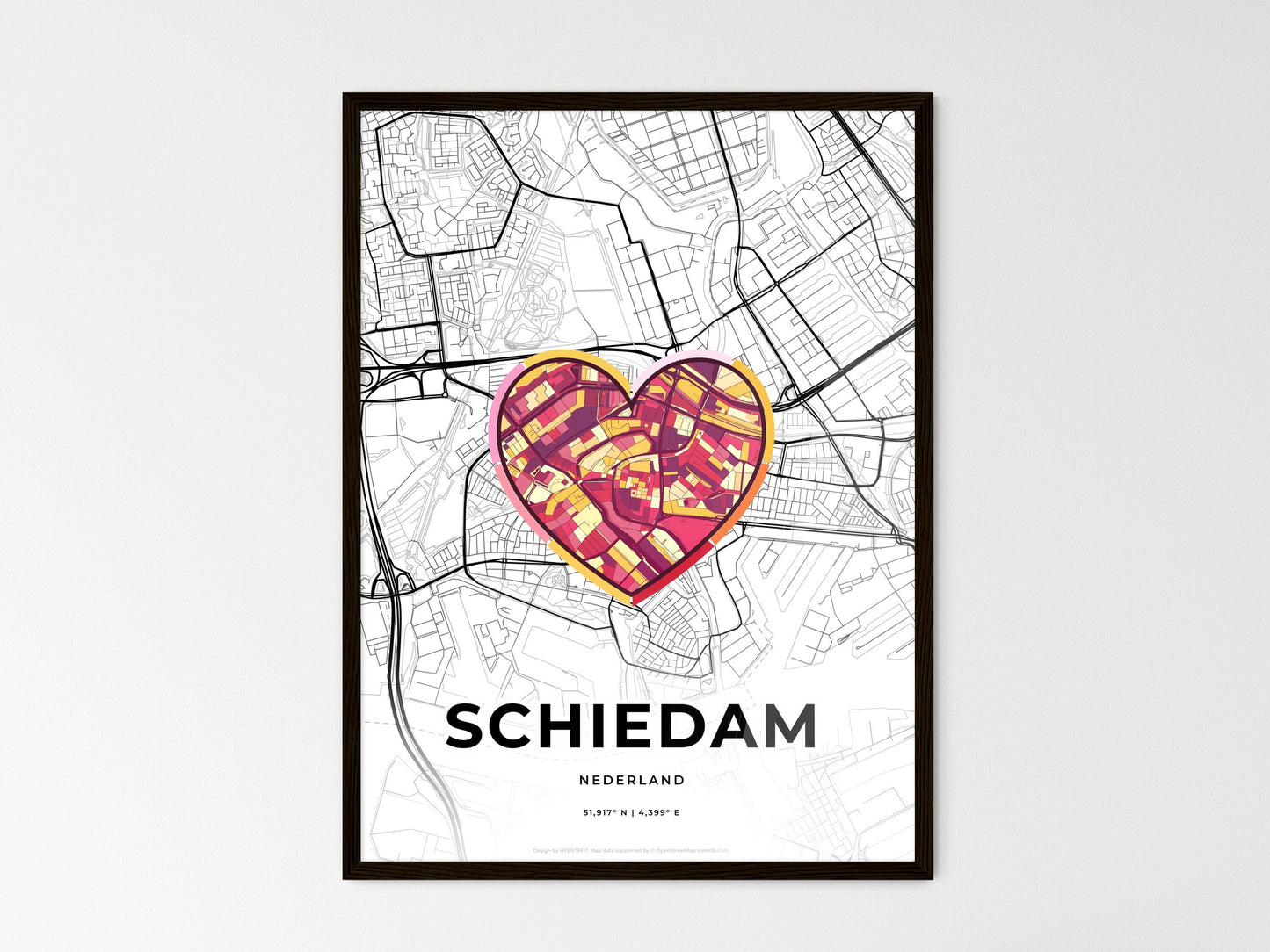 Schiedam Netherlands wedding art map with heart icon