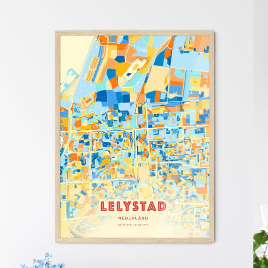 Colorful LELYSTAD NETHERLANDS Fine Art Map Blue Orange