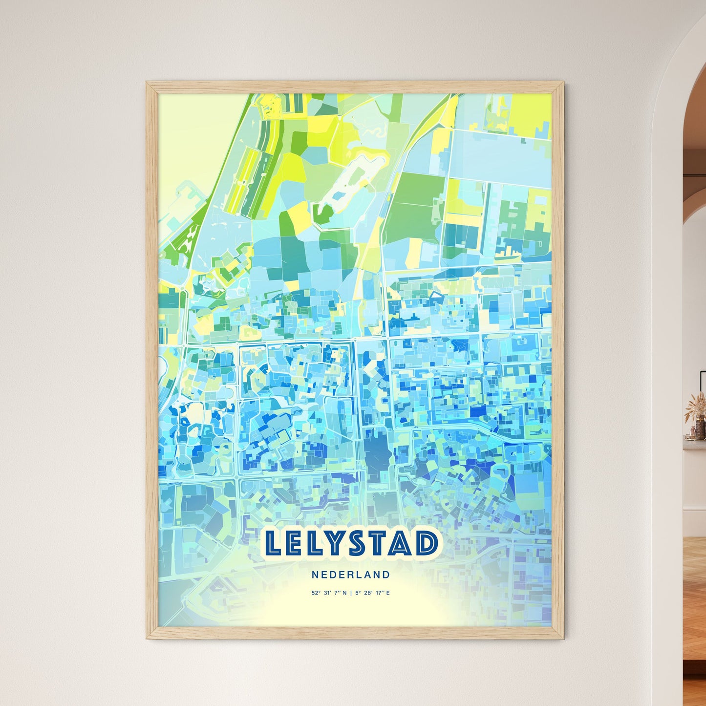 Colorful LELYSTAD NETHERLANDS Fine Art Map Cool Blue