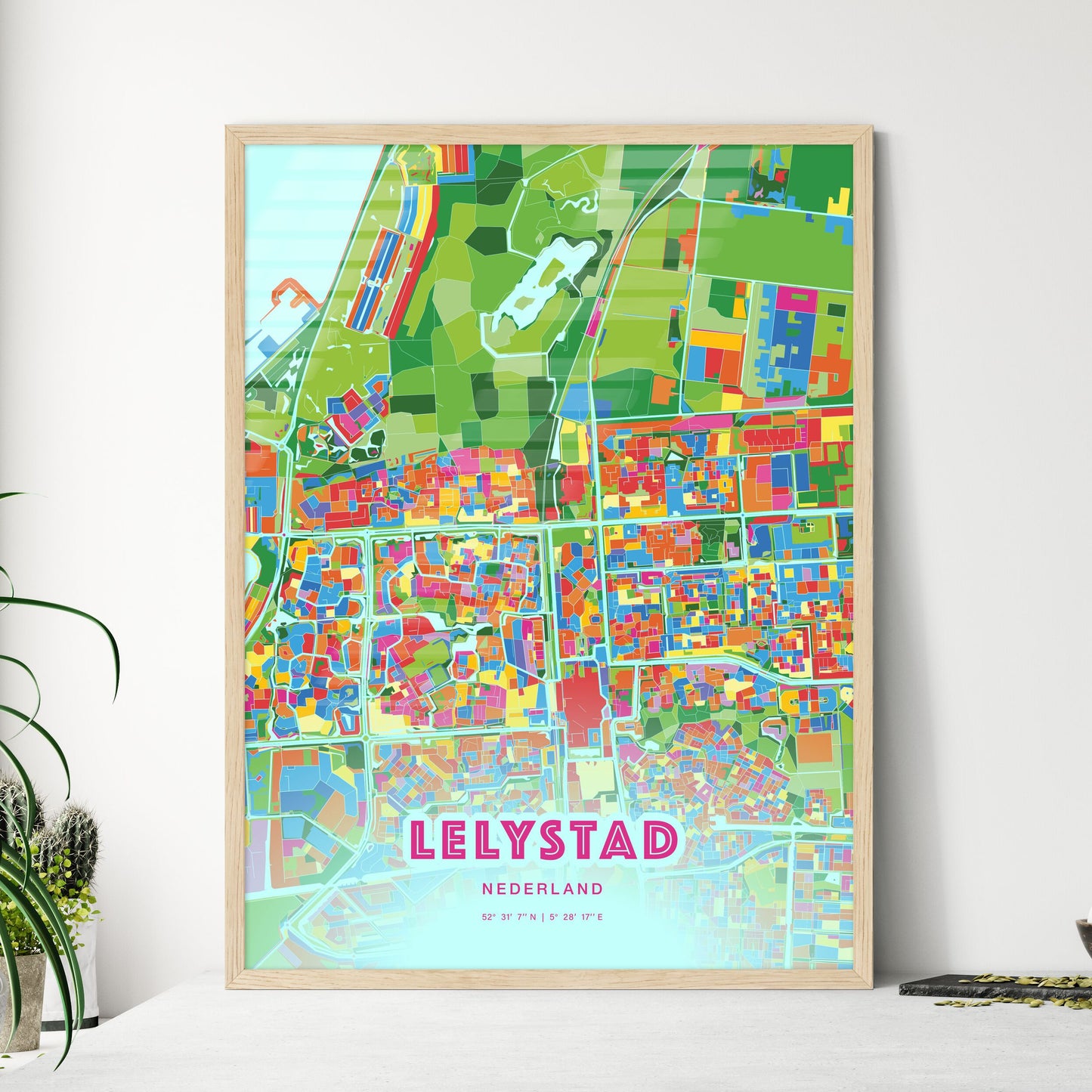 Colorful LELYSTAD NETHERLANDS Fine Art Map Crazy Colors