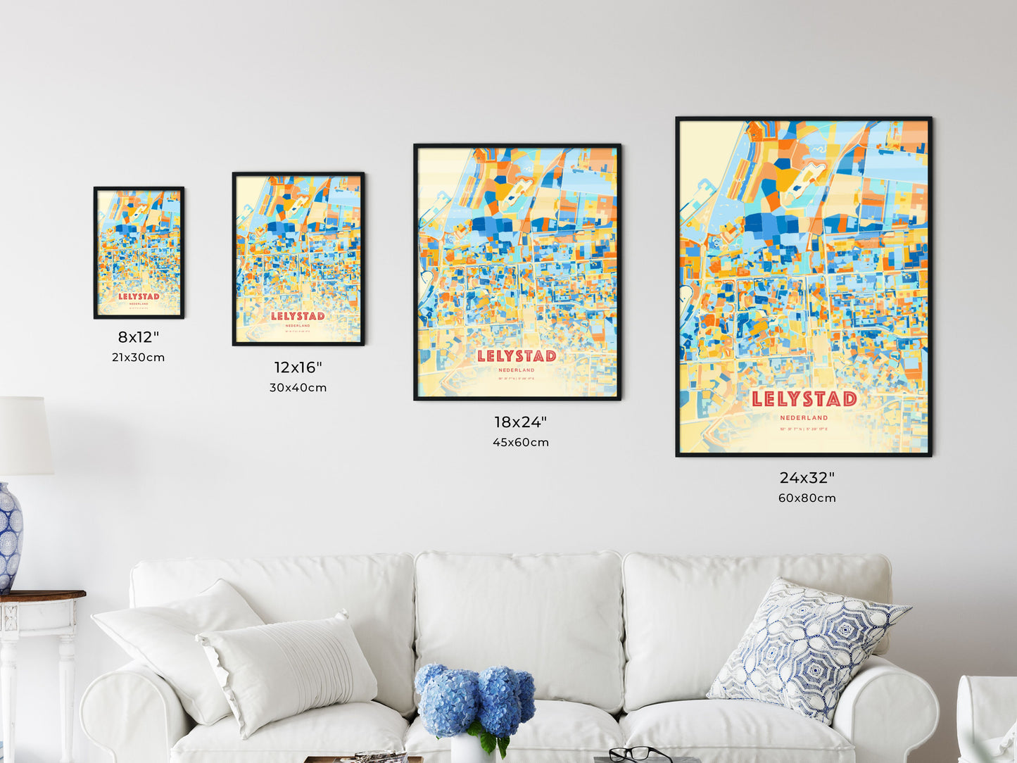 Colorful LELYSTAD NETHERLANDS Fine Art Map Blue Orange