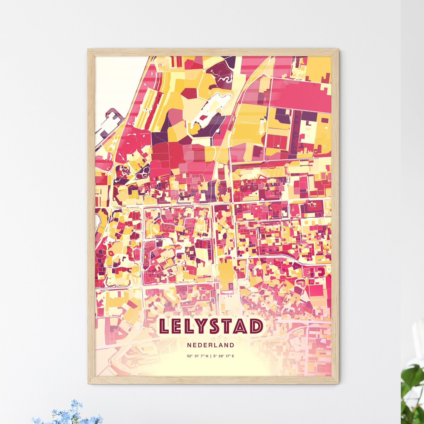 Colorful LELYSTAD NETHERLANDS Fine Art Map Hot Red