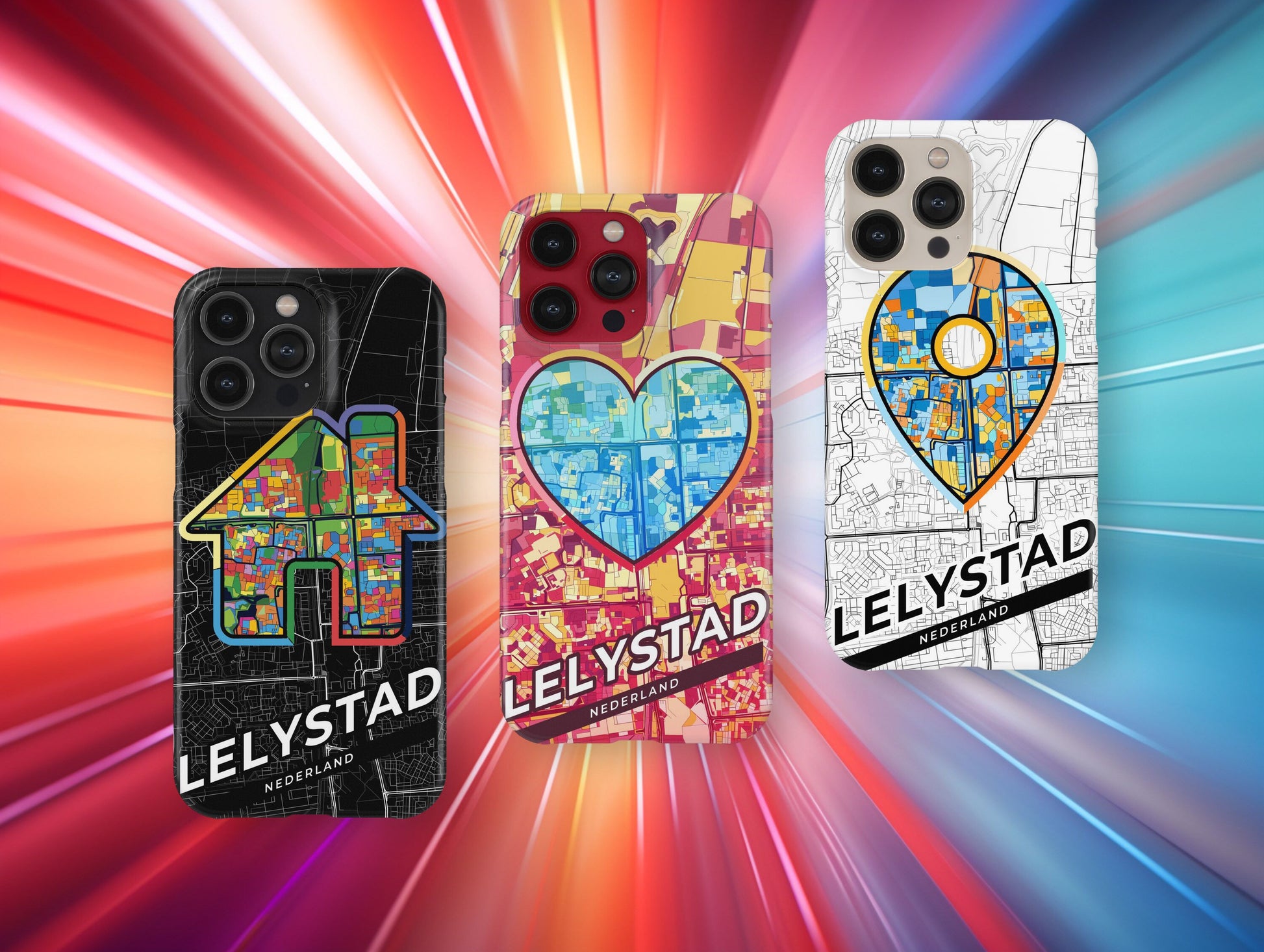 Lelystad Netherlands slim phone case with colorful icon. Birthday, wedding or housewarming gift. Couple match cases.