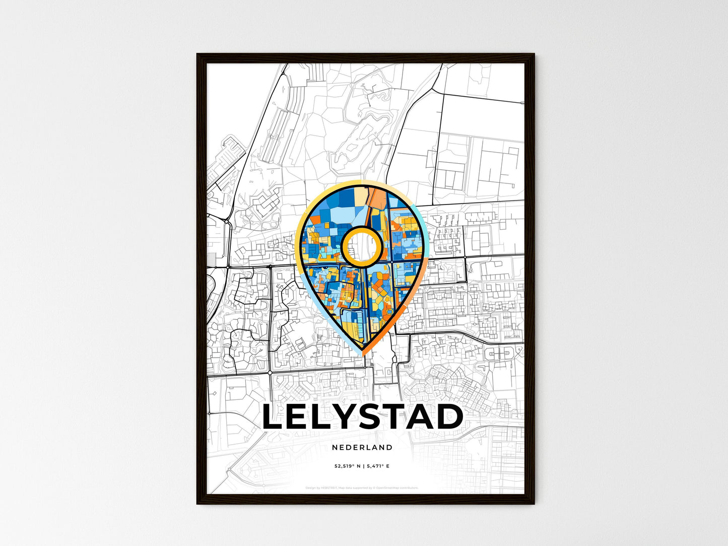 Lelystad Netherlands wedding art map with pointer icon