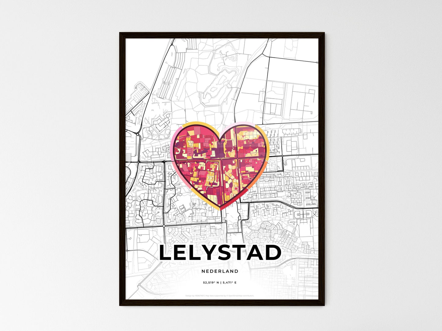 Lelystad Netherlands wedding art map with heart icon