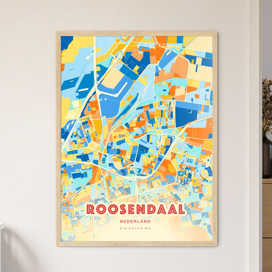 Colorful ROOSENDAAL NETHERLANDS Fine Art Map Blue Orange
