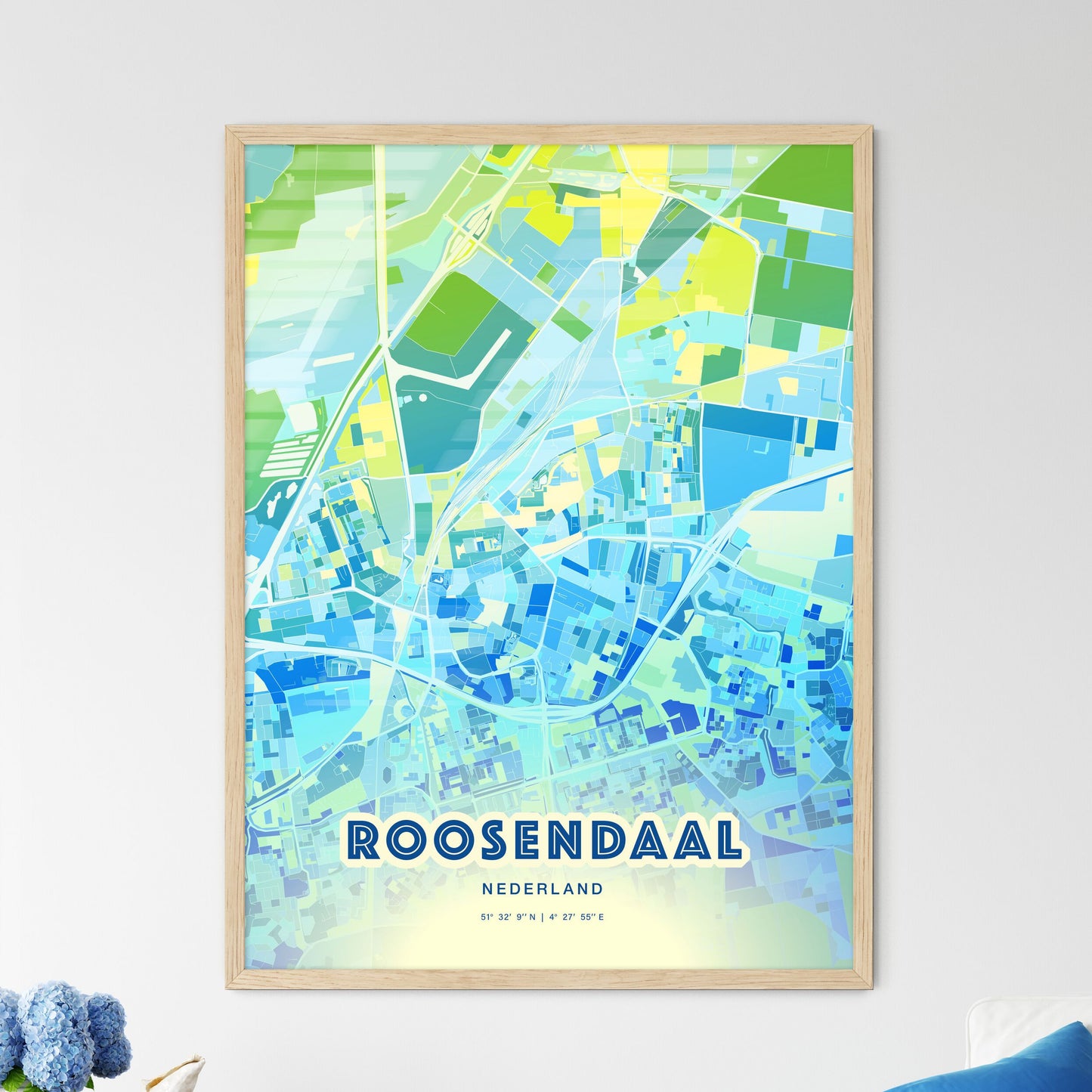 Colorful ROOSENDAAL NETHERLANDS Fine Art Map Cool Blue