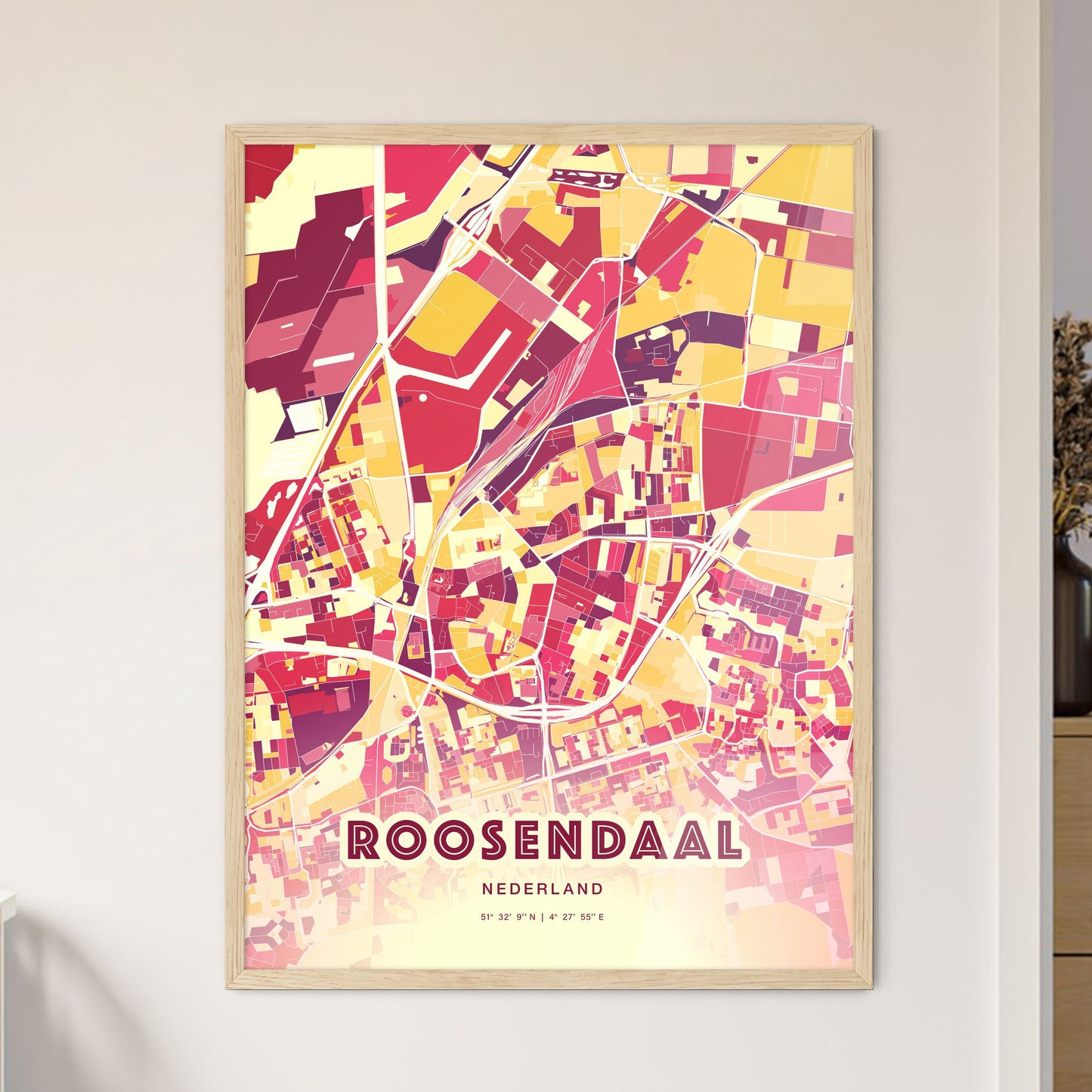 Colorful ROOSENDAAL NETHERLANDS Fine Art Map Hot Red